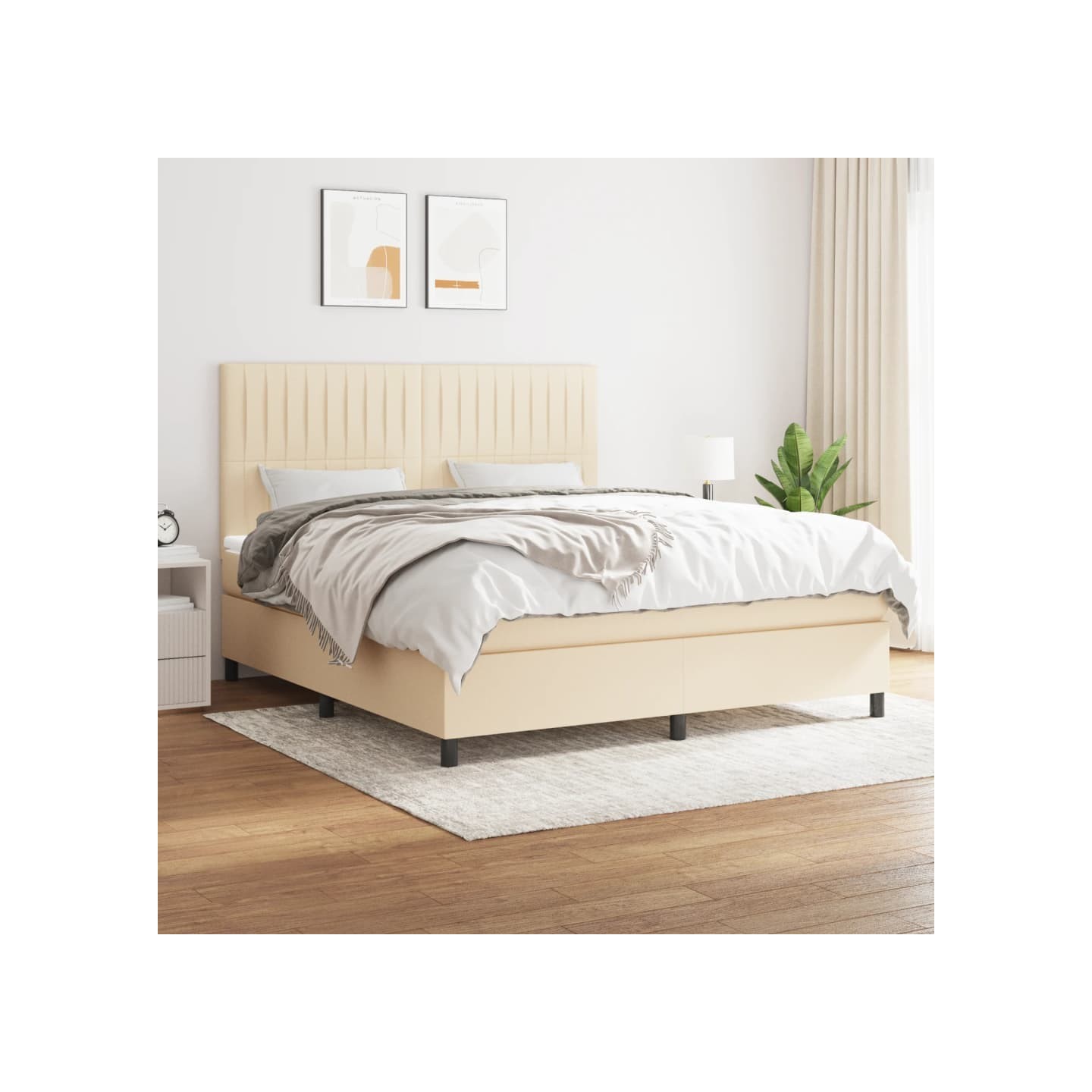 Sommier à lattes de lit avec matelas Crème 180x200 cm Tissu