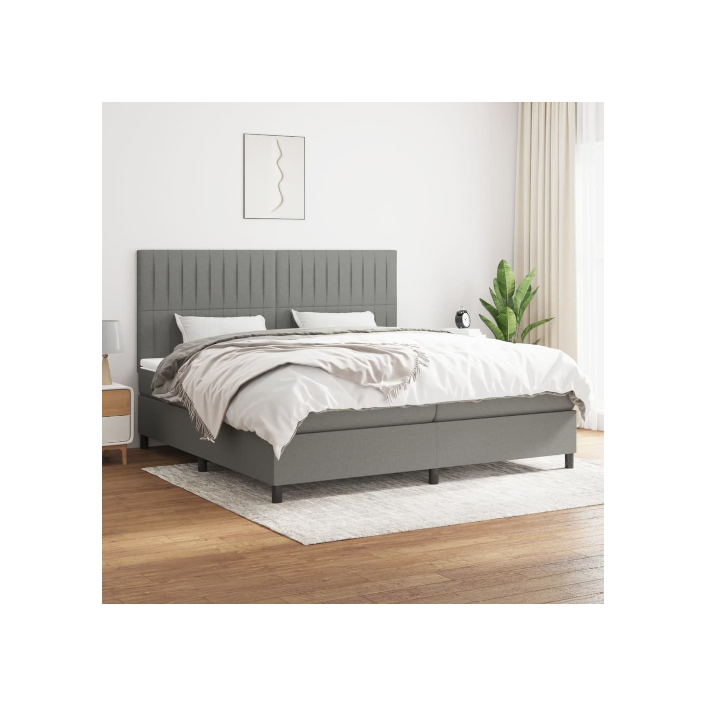 Sommier à lattes de lit avec matelas Gris foncé 200x200cm Tissu