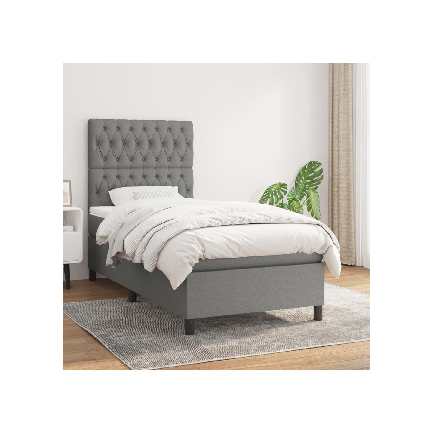 Sommier à lattes de lit et matelas Gris foncé 90x190 cm Tissu