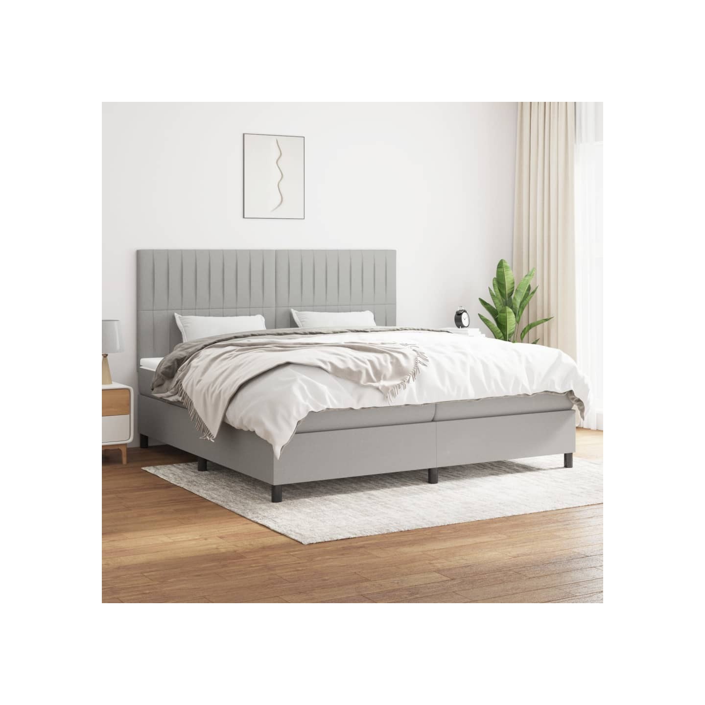 Sommier à lattes de lit avec matelas Gris clair 200x200cm Tissu