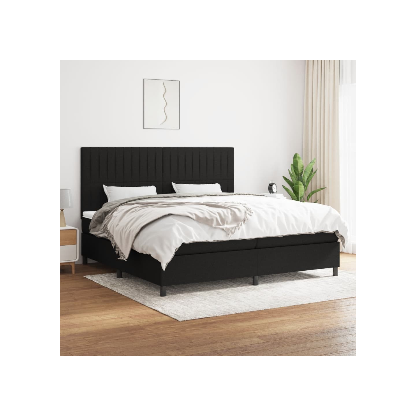 Sommier à lattes de lit avec matelas Noir 200x200 cm Tissu