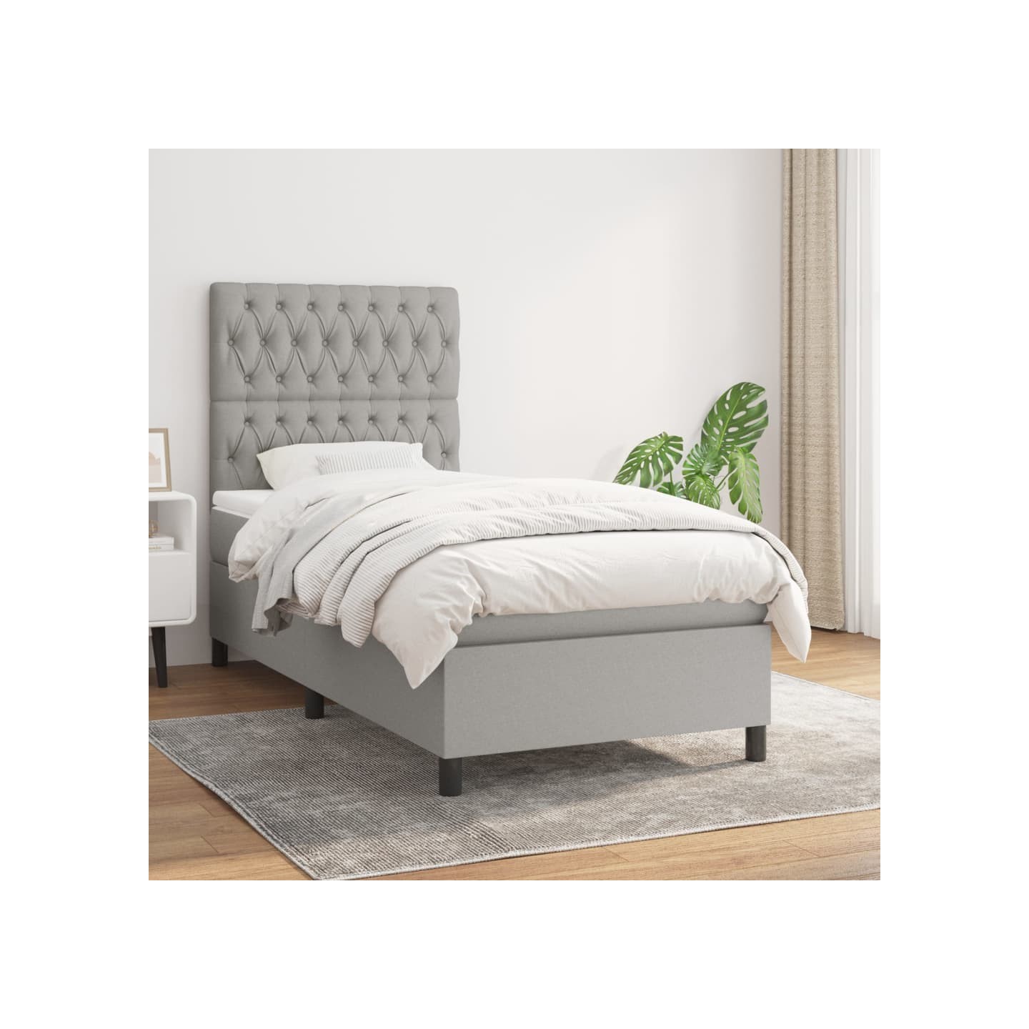 Sommier à lattes de lit avec matelas Gris clair 90x200 cm Tissu
