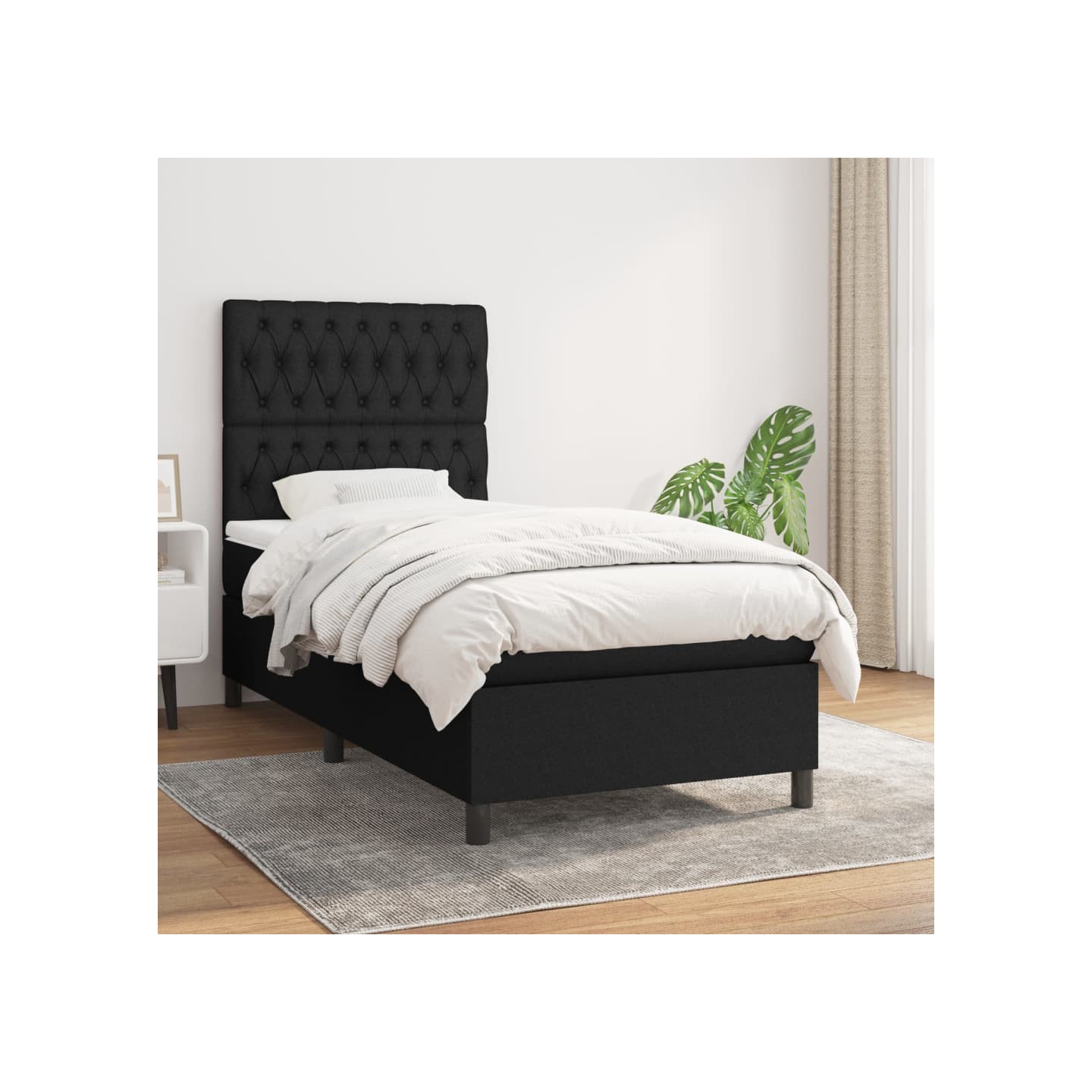 Sommier à lattes de lit avec matelas Noir 90x200 cm Tissu