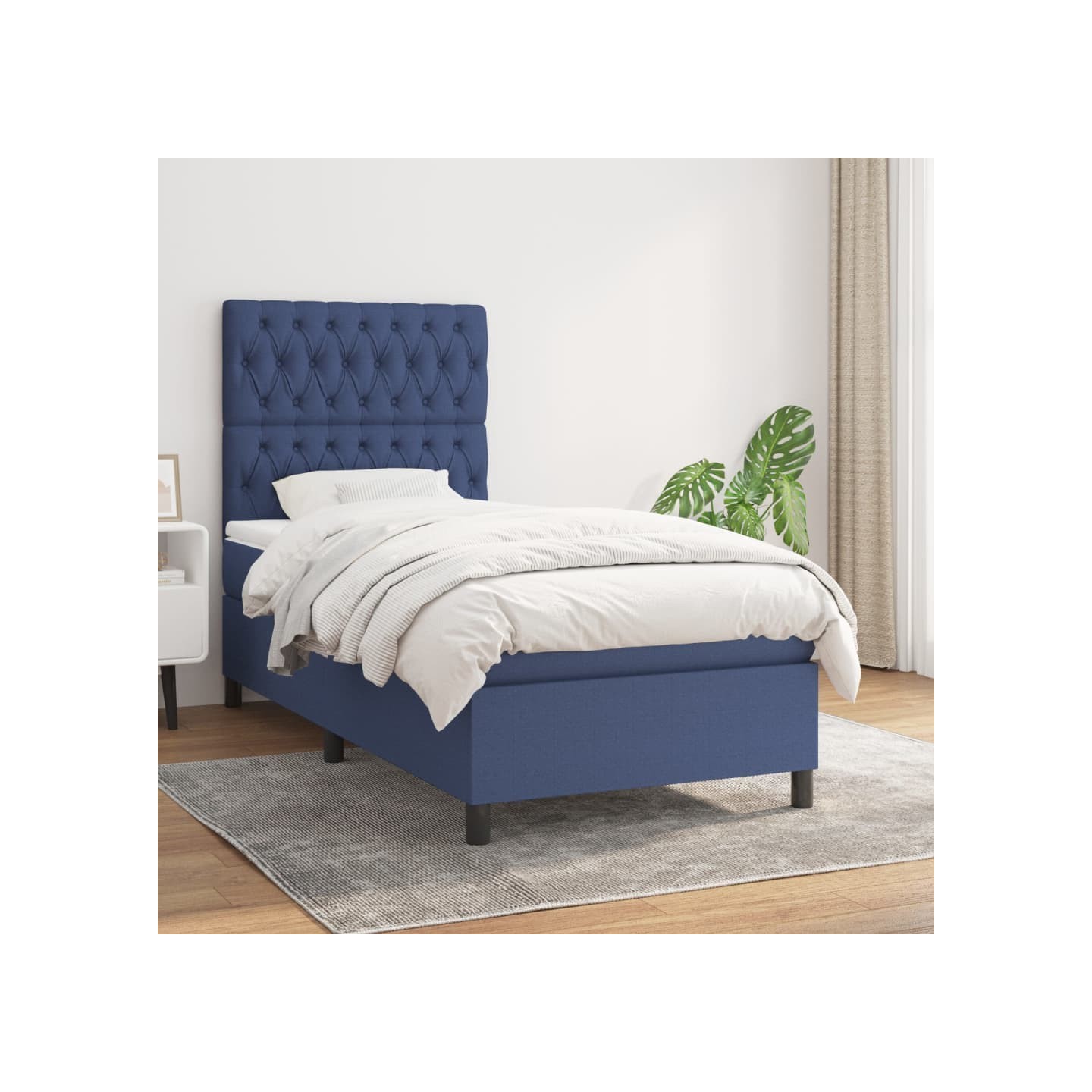 Sommier à lattes de lit avec matelas Bleu 90x200 cm Tissu