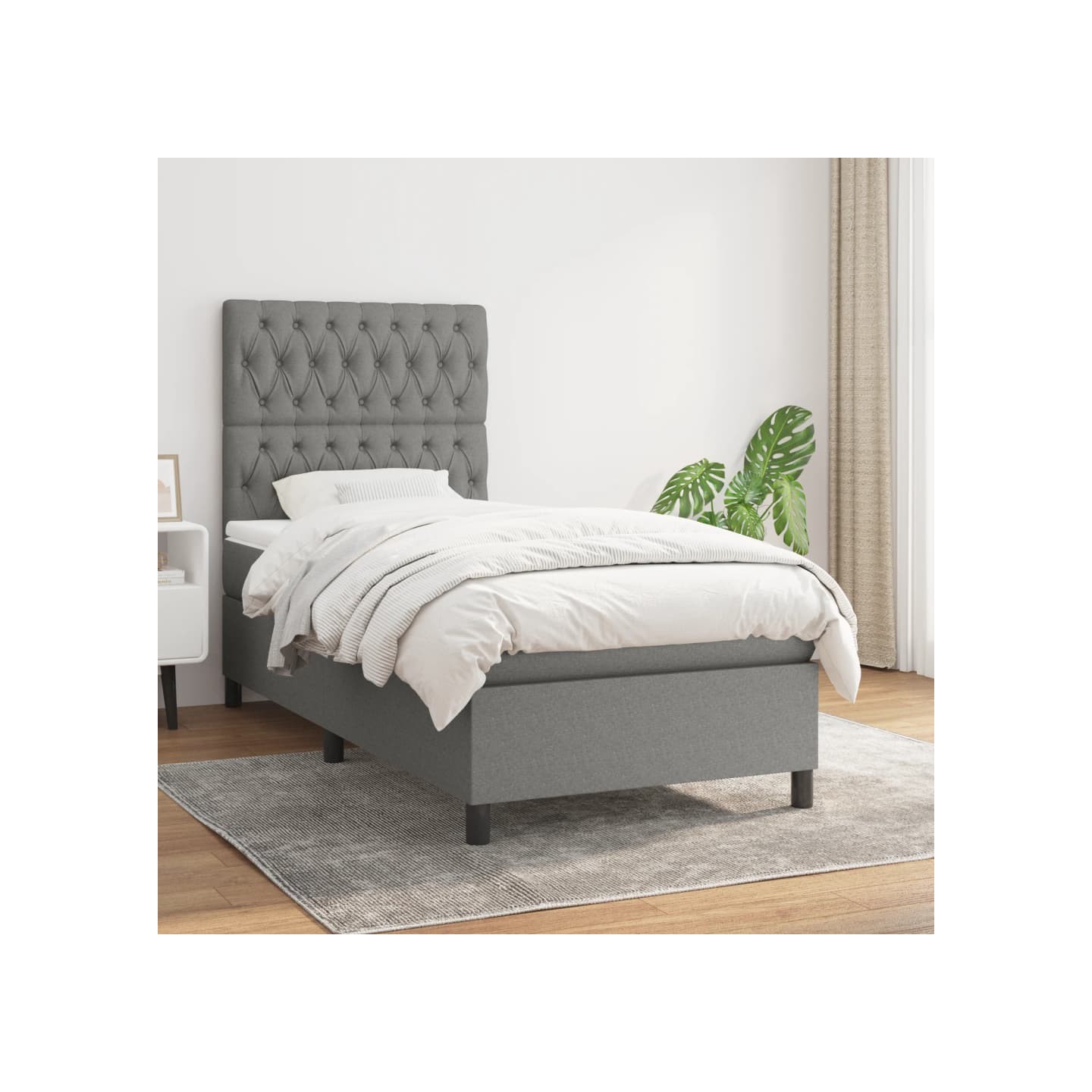 Sommier à lattes de lit avec matelas Gris foncé 100x200cm Tissu