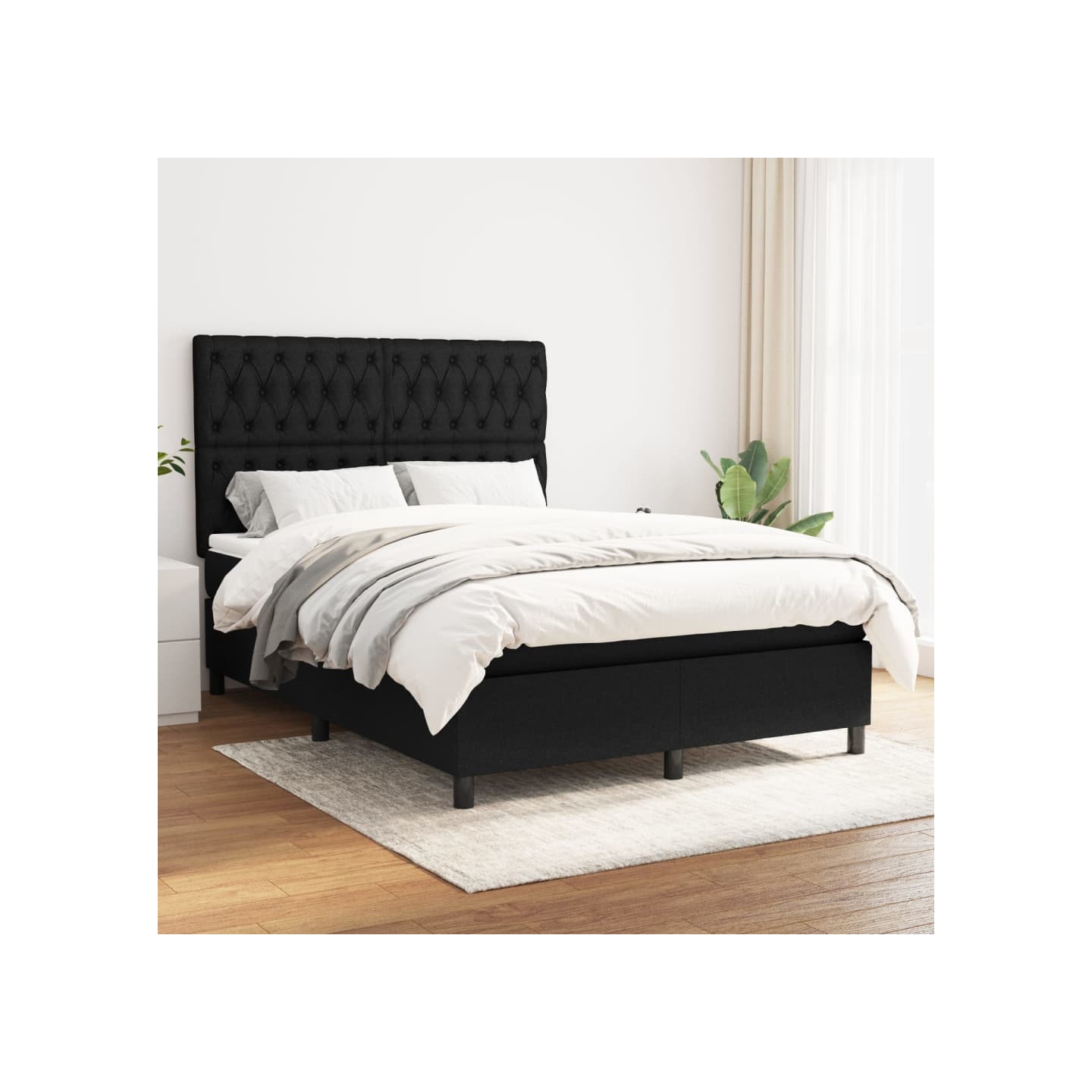 Sommier à lattes de lit avec matelas Noir 140x190 cm Tissu