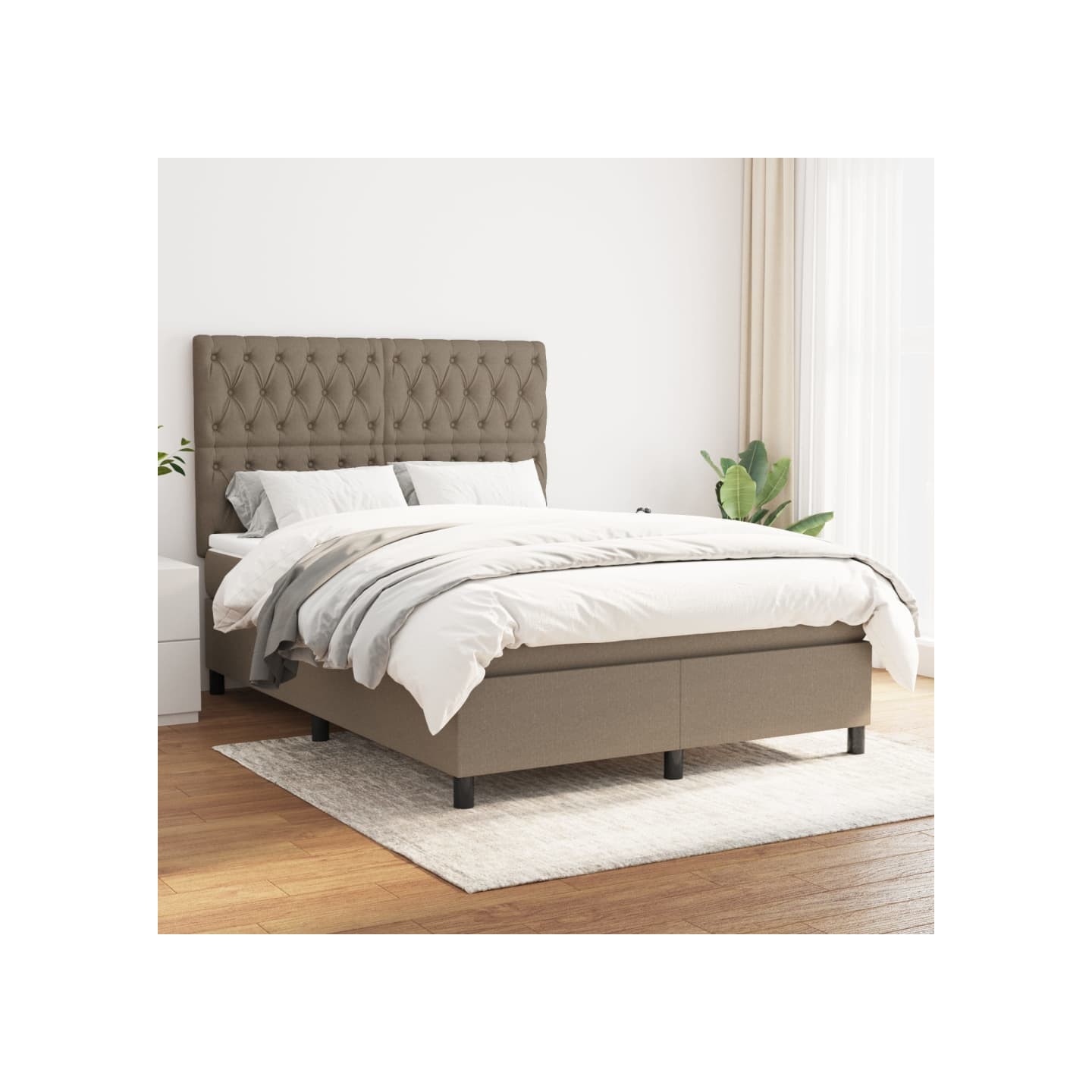 Sommier à lattes de lit avec matelas Taupe 140x190 cm Tissu