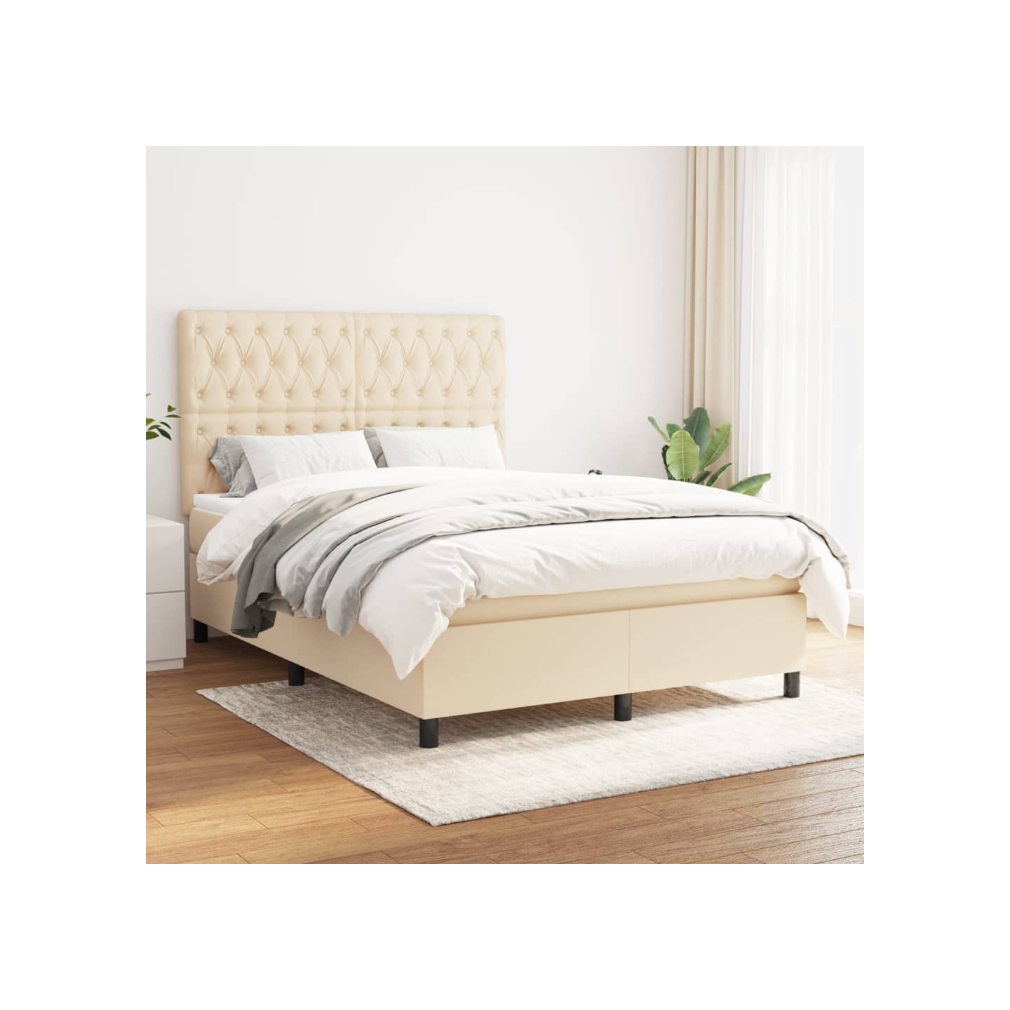 Sommier à lattes de lit avec matelas Crème 140x200 cm Tissu