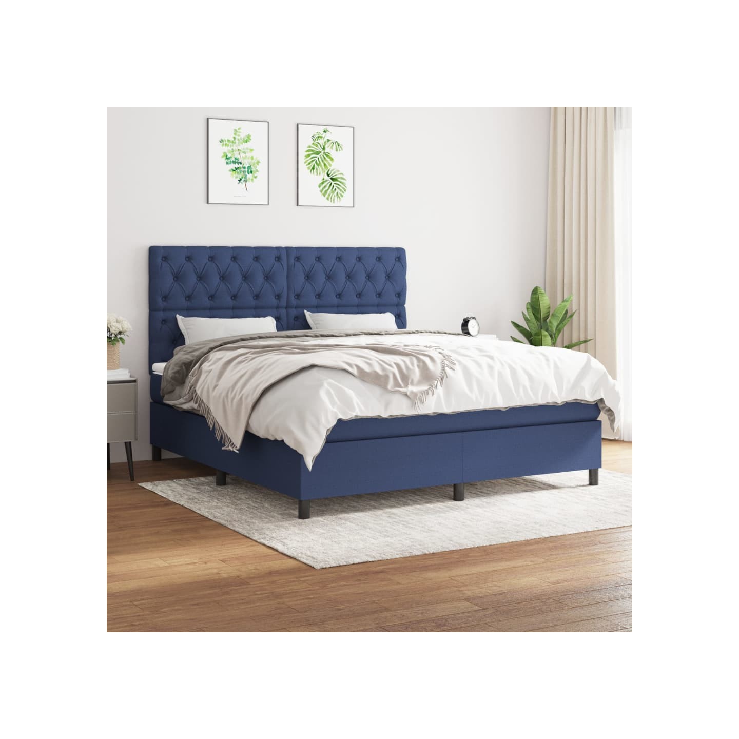 Sommier à lattes de lit avec matelas Bleu 160x200 cm Tissu
