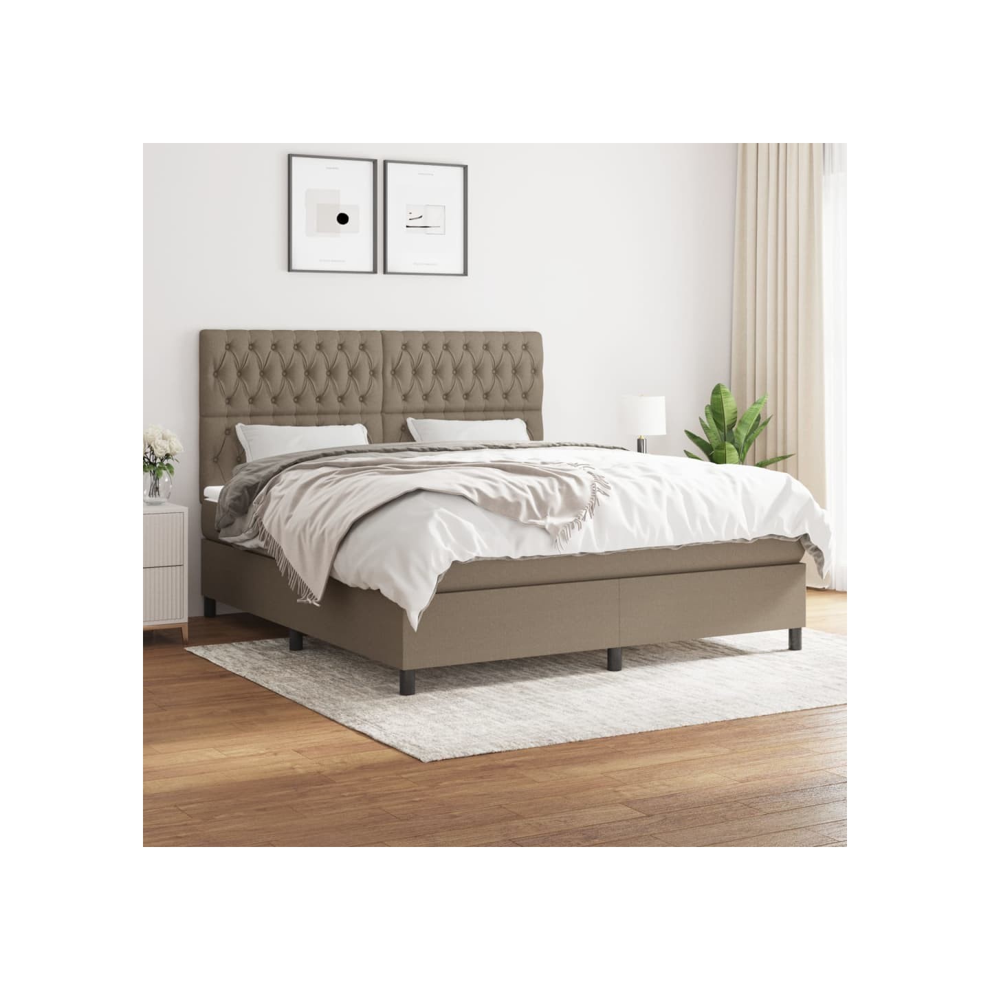 Sommier à lattes de lit avec matelas Taupe 180x200 cm Tissu