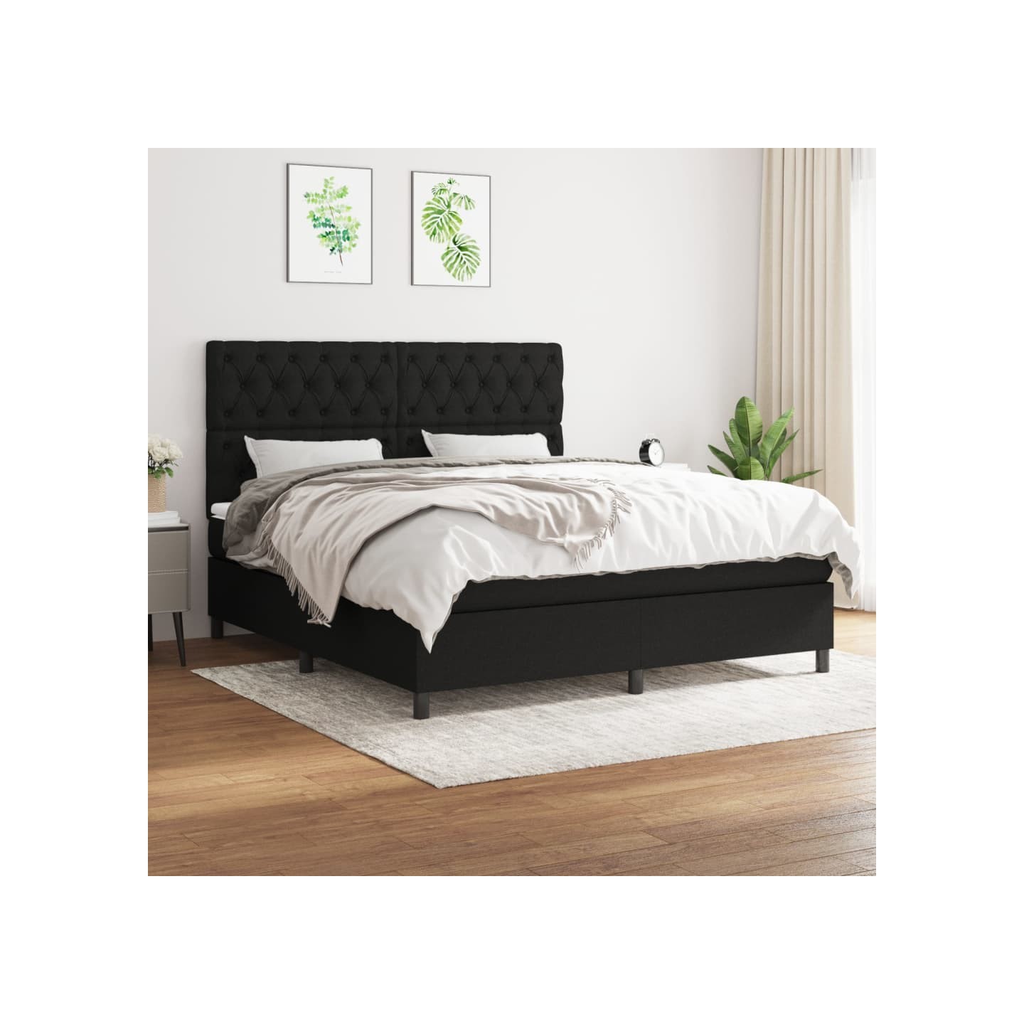 Sommier à lattes de lit avec matelas Noir 160x200 cm Tissu