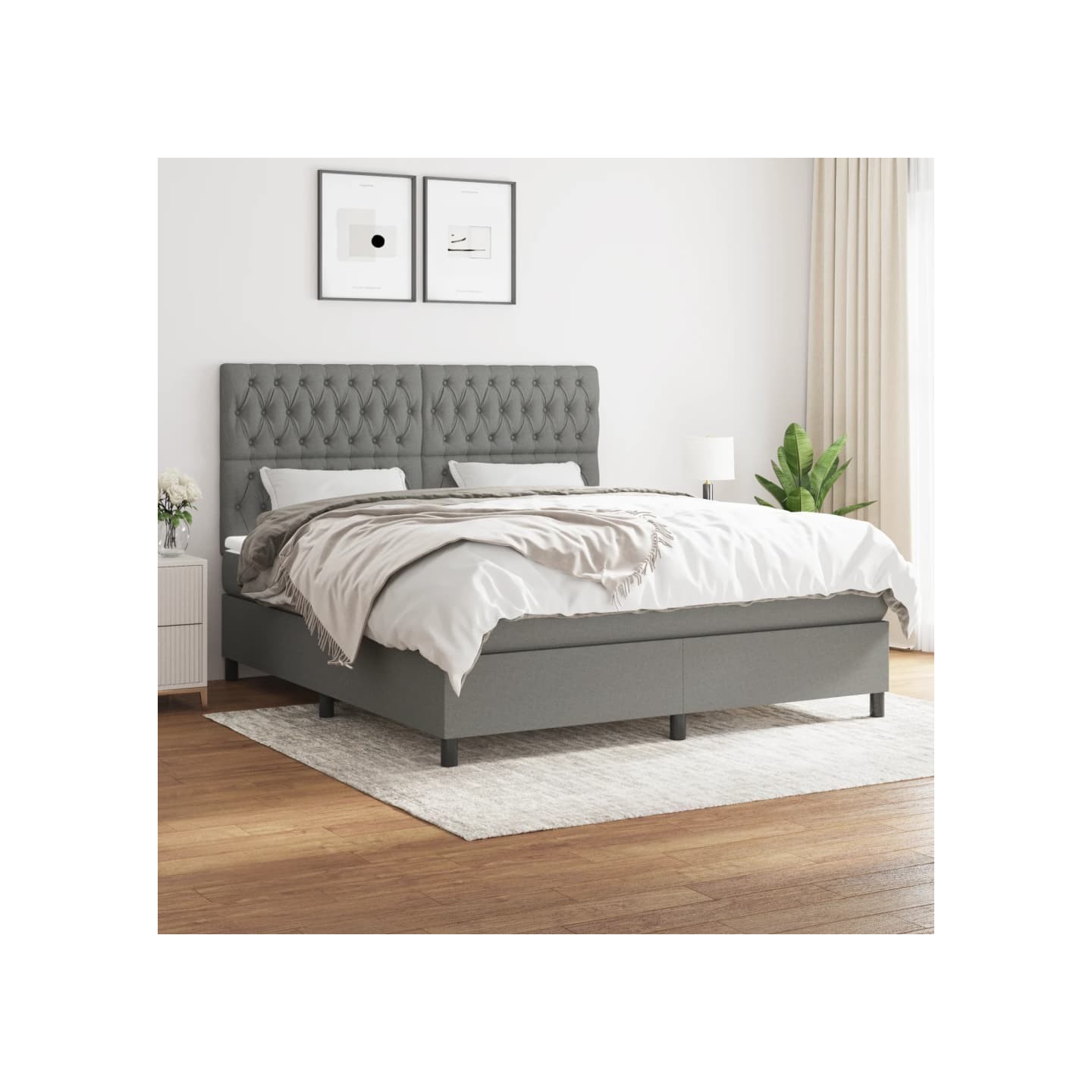 Sommier à lattes de lit avec matelas Gris foncé 180x200cm Tissu