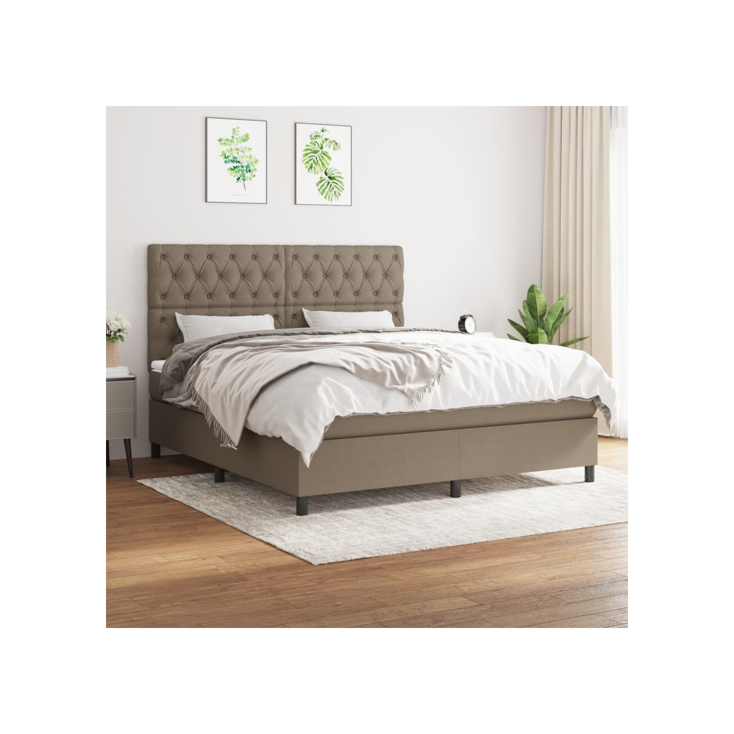 Sommier à lattes de lit avec matelas Taupe 160x200 cm Tissu