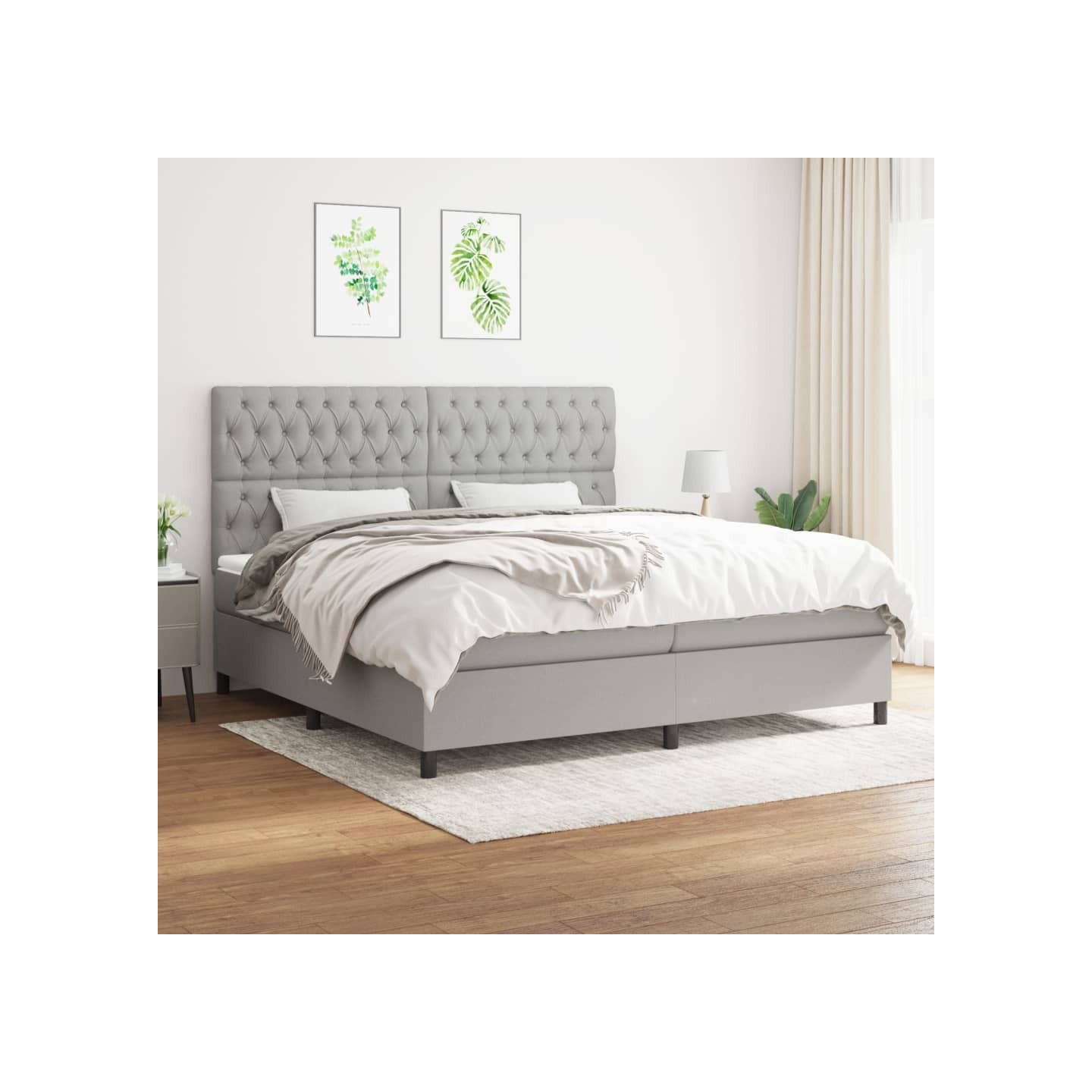 Sommier à lattes de lit avec matelas Gris clair 200x200cm Tissu