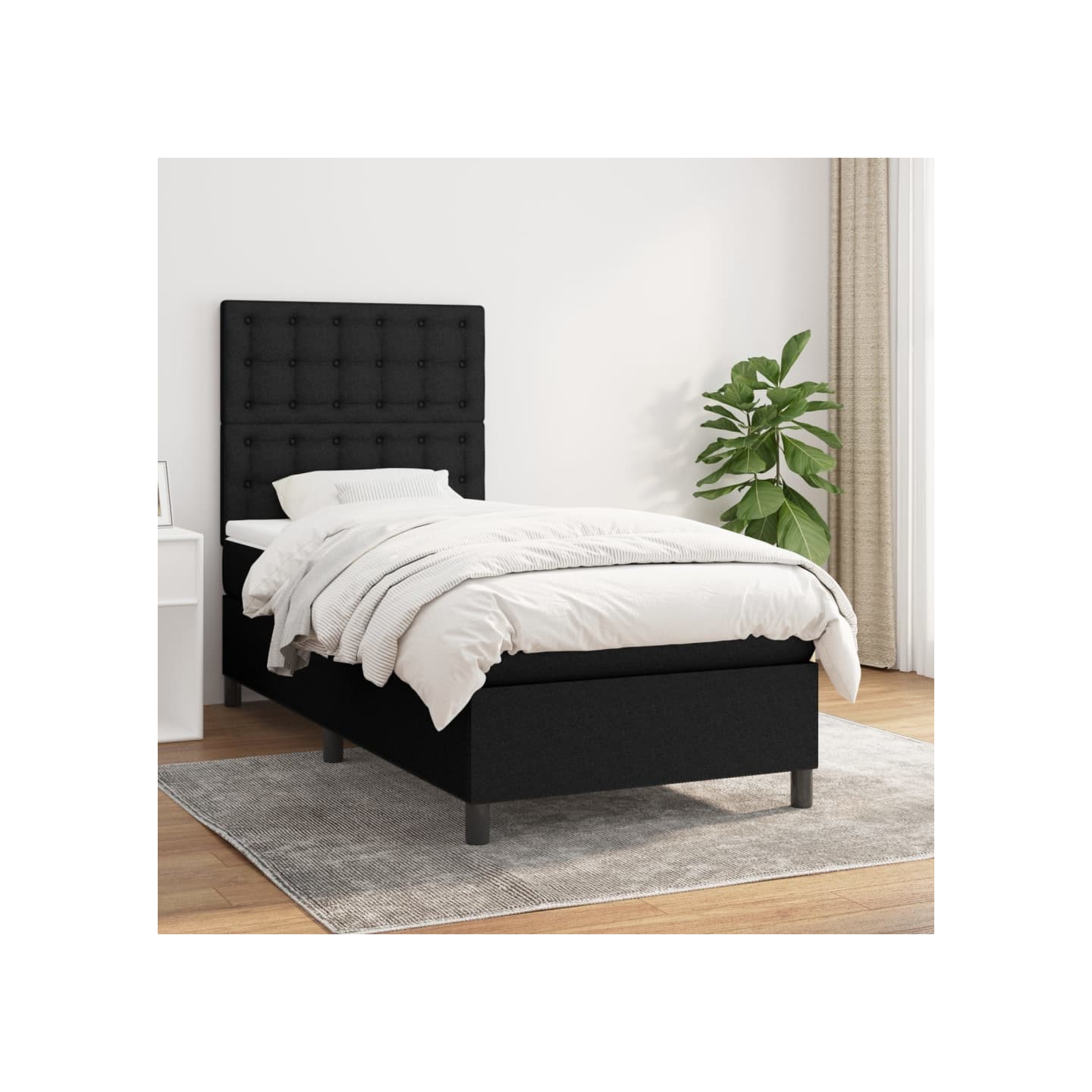 Sommier à lattes de lit avec matelas Noir 90x190 cm Tissu