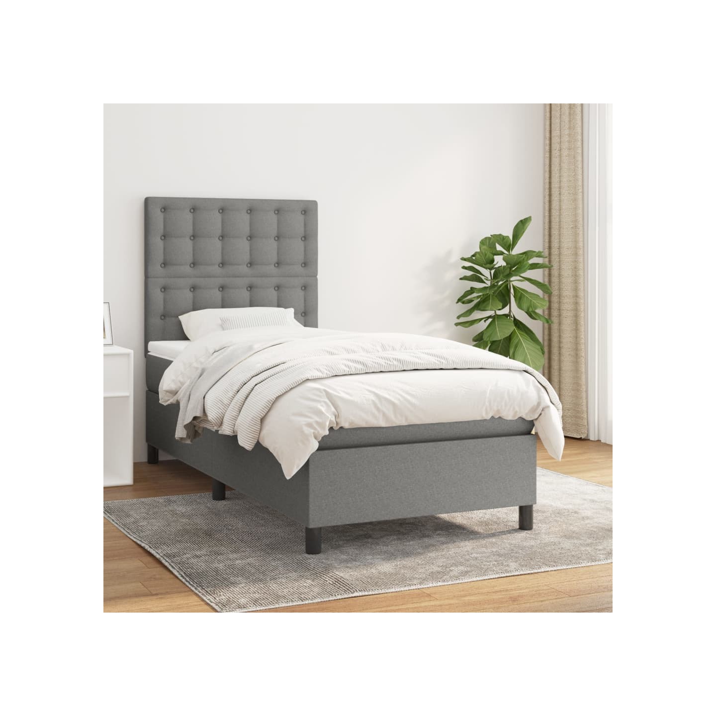 Sommier à lattes de lit avec matelas Gris foncé 100x200cm Tissu