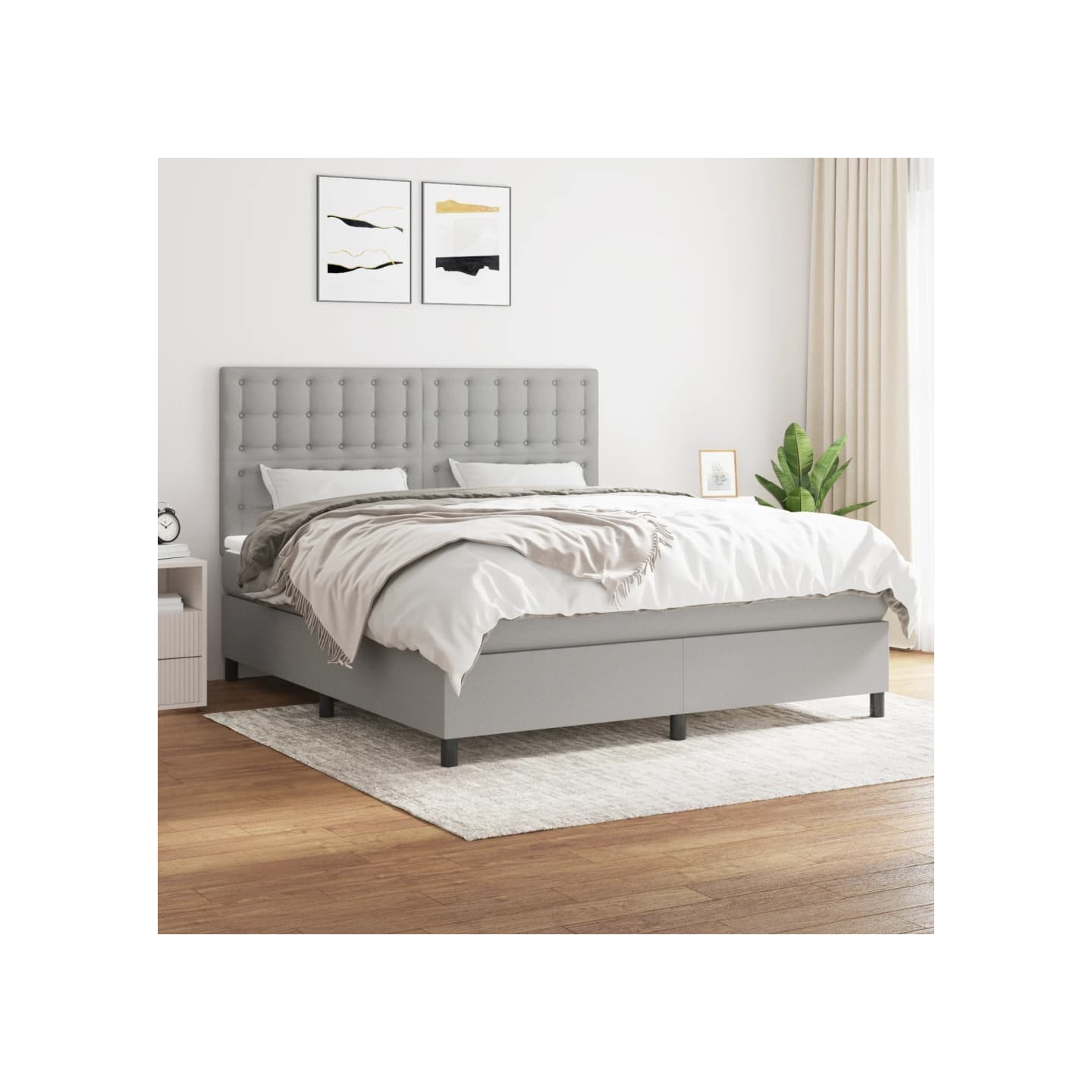 Sommier à lattes de lit avec matelas Gris clair 160x200cm Tissu