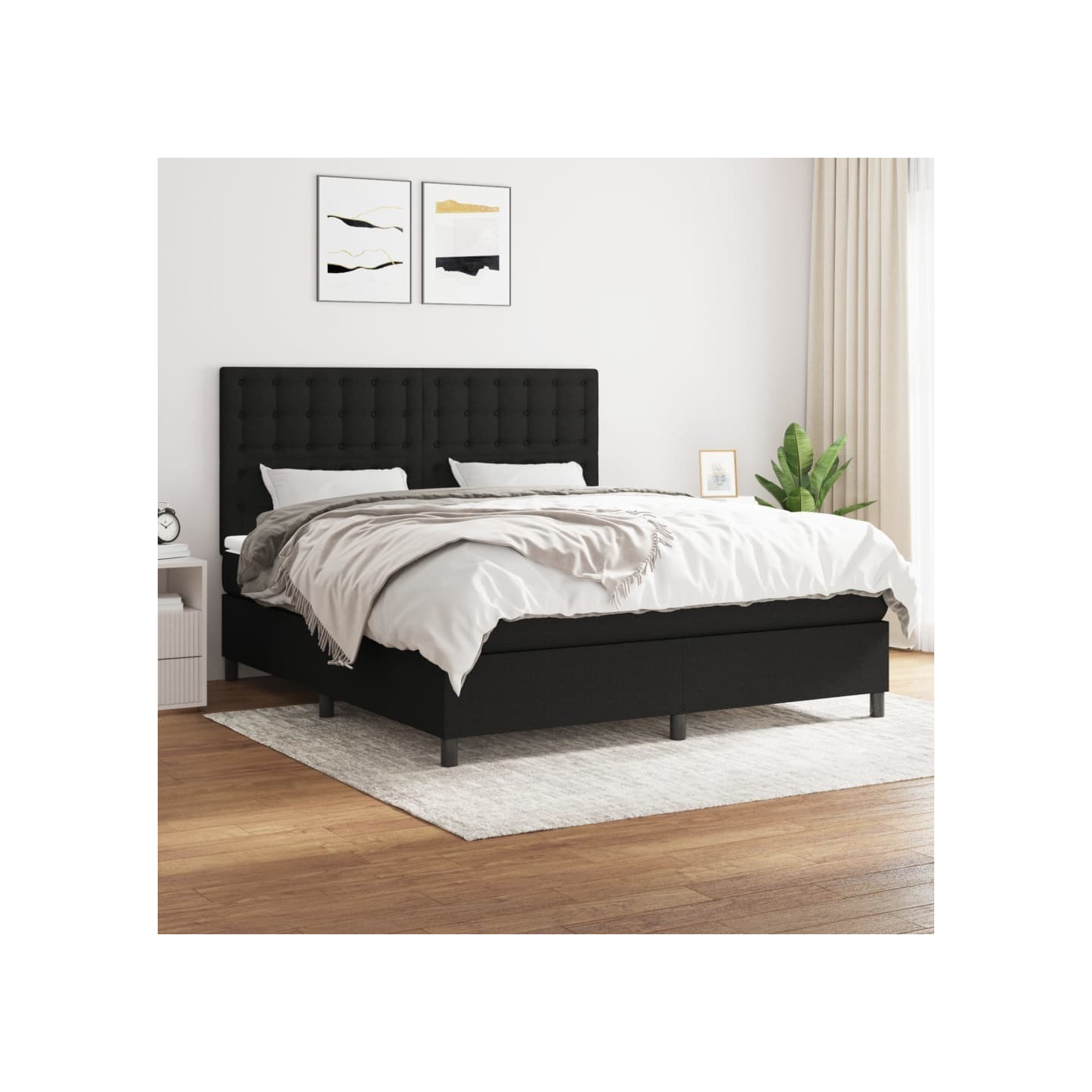 Sommier à lattes de lit avec matelas Noir 180x200 cm Tissu