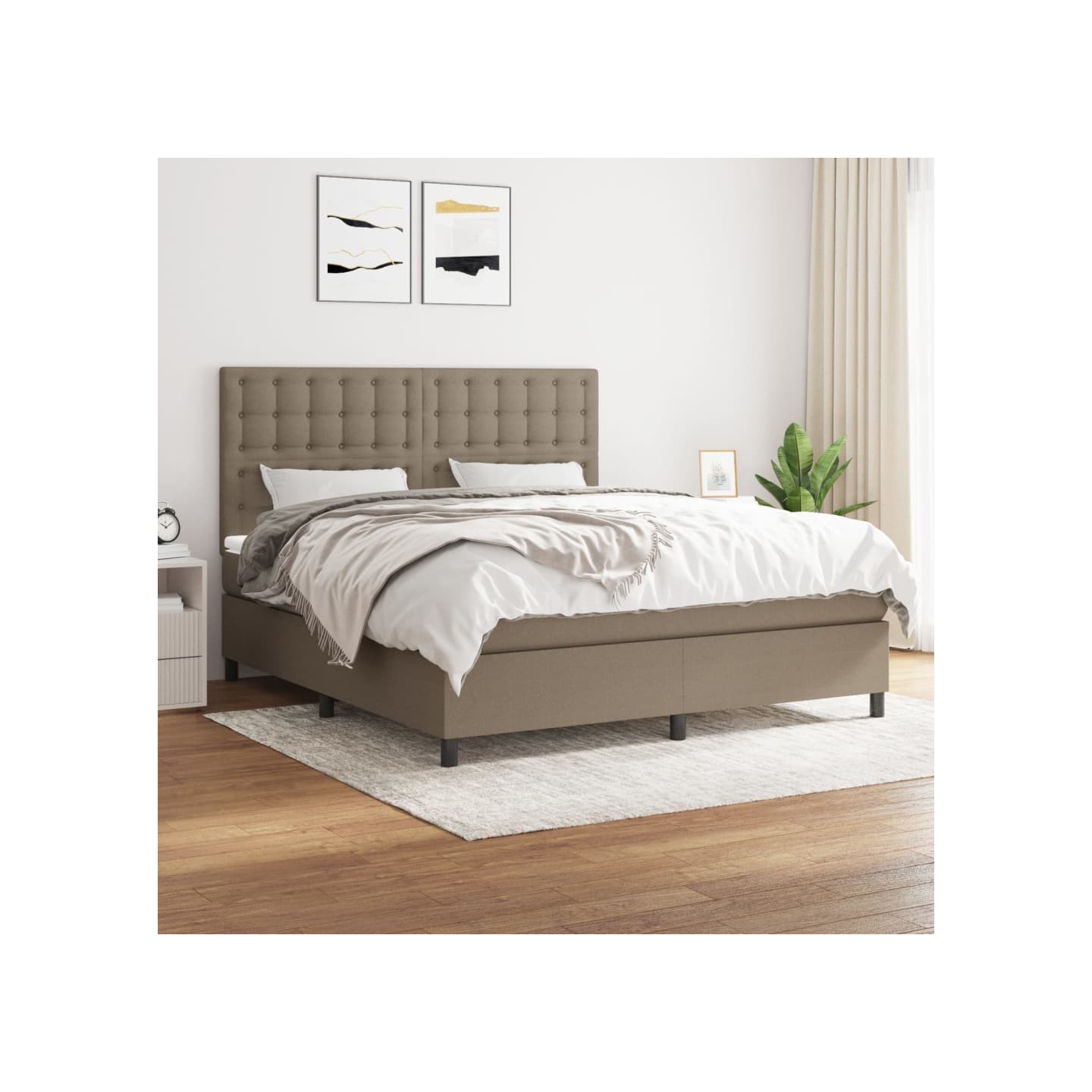 Sommier à lattes de lit avec matelas Taupe 160x200 cm Tissu