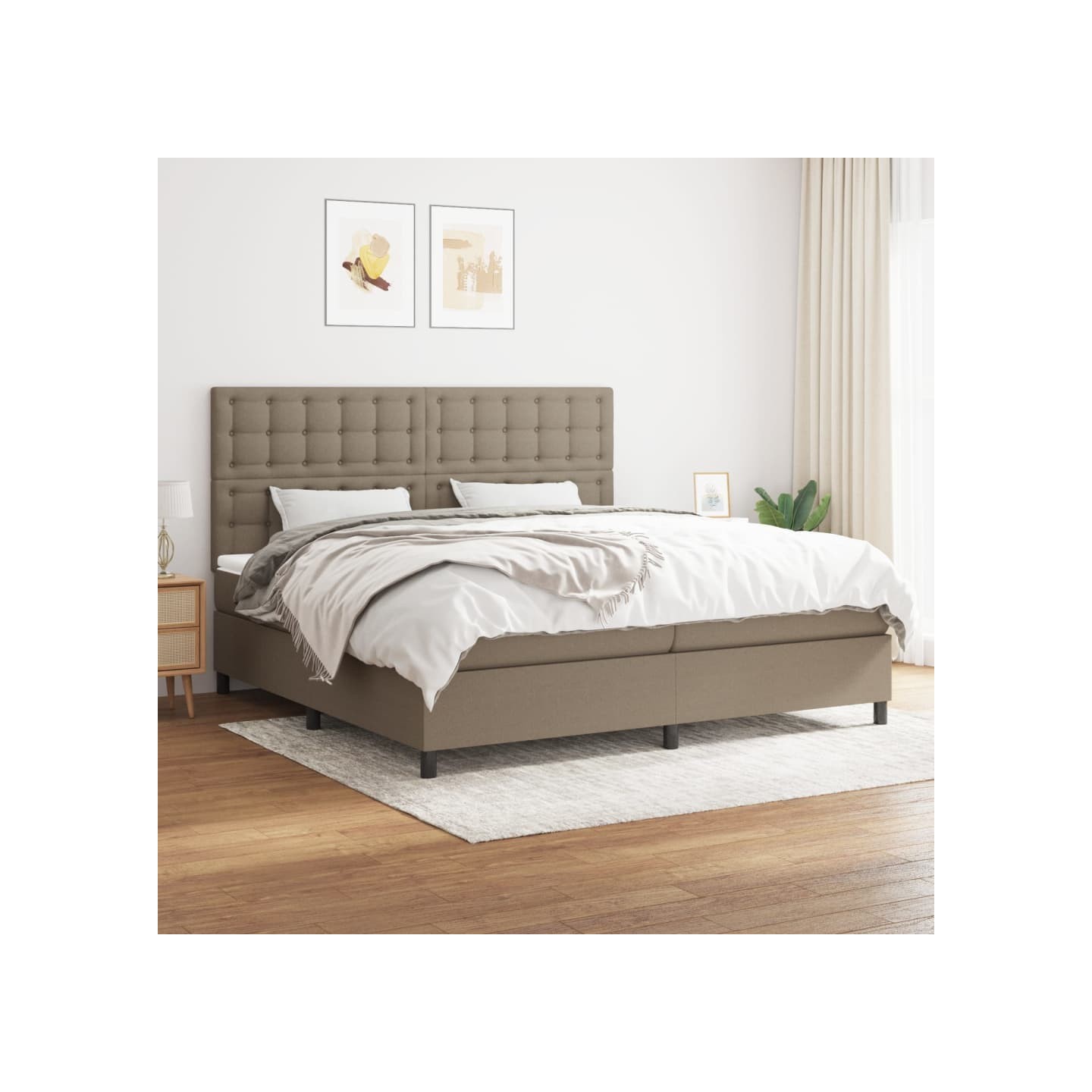 Sommier à lattes de lit avec matelas Taupe 200x200 cm Tissu
