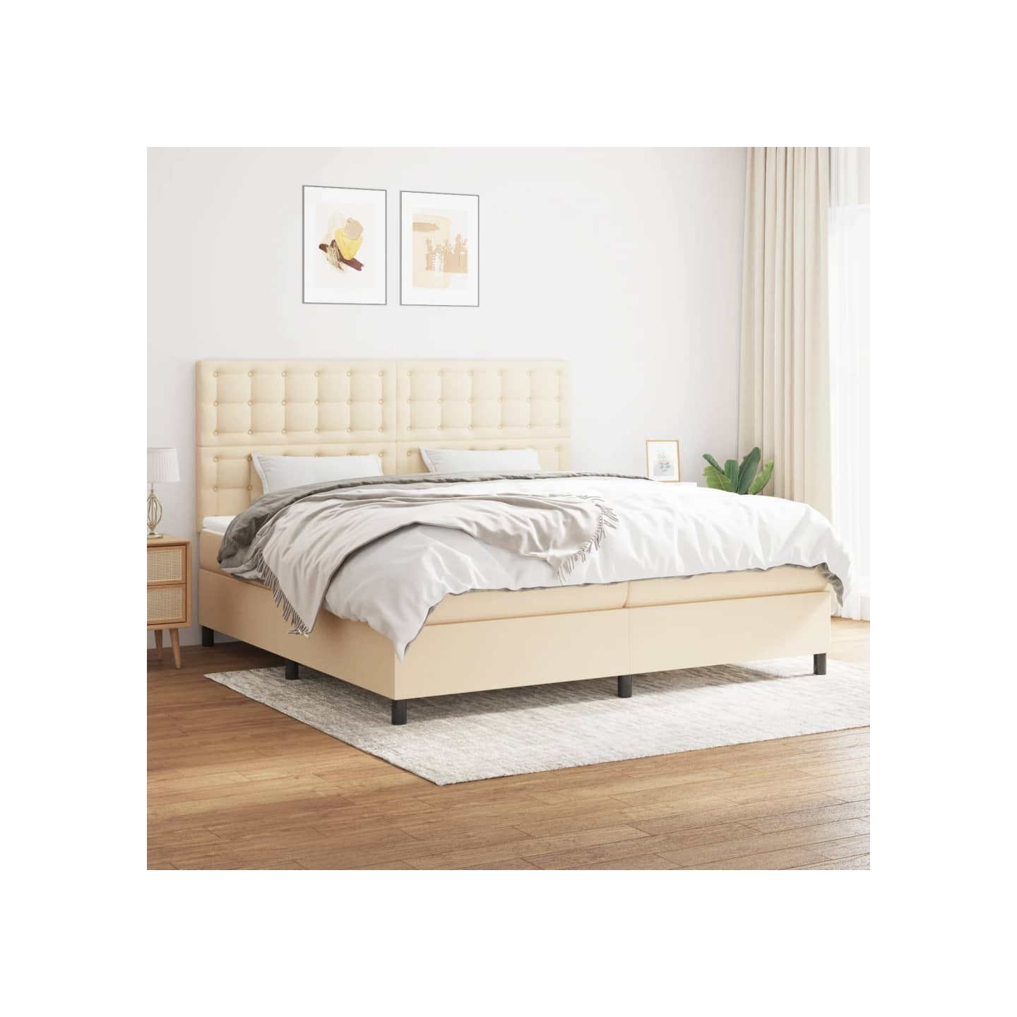 Sommier à lattes de lit avec matelas Crème 200x200 cm Tissu