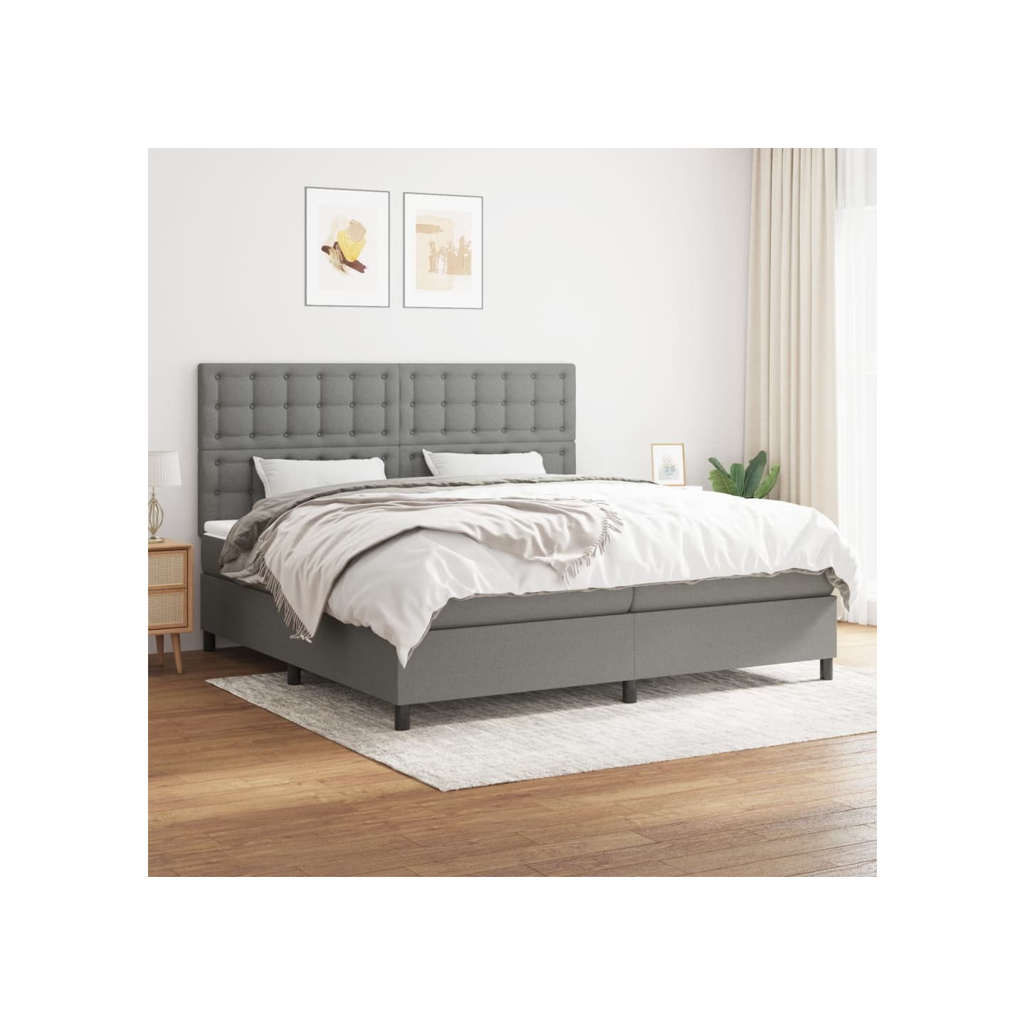 Sommier à lattes de lit avec matelas Gris foncé 200x200cm Tissu