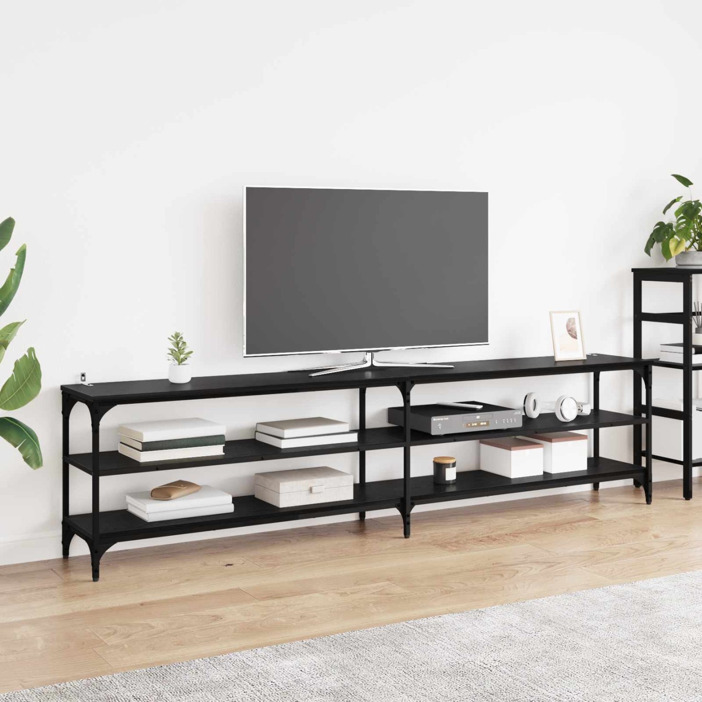 Meuble TV 200 x 30 x 50 cm Chêne noir Bois d'ingénierie et fer