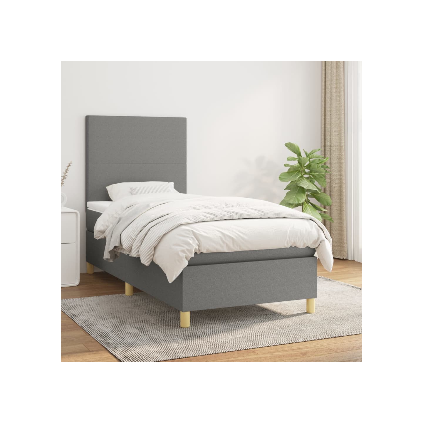 Sommier à lattes de lit avec matelas Gris foncé 100x200cm Tissu