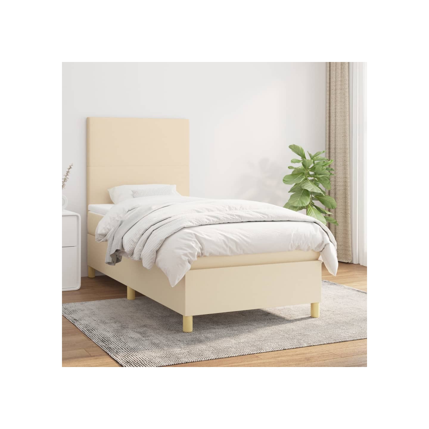 Sommier à lattes de lit et matelas Crème 90x190 cm Tissu