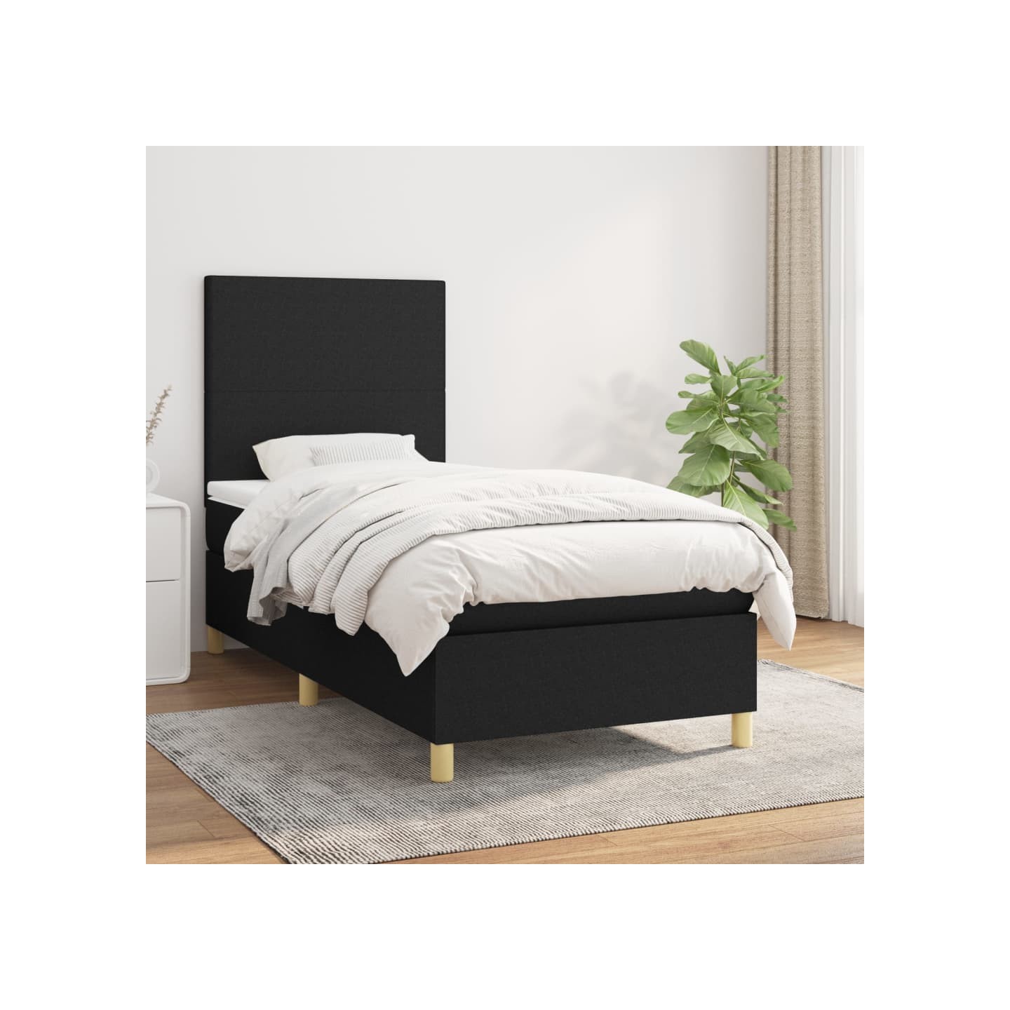 Sommier à lattes de lit avec matelas Noir 100x200 cm Tissu