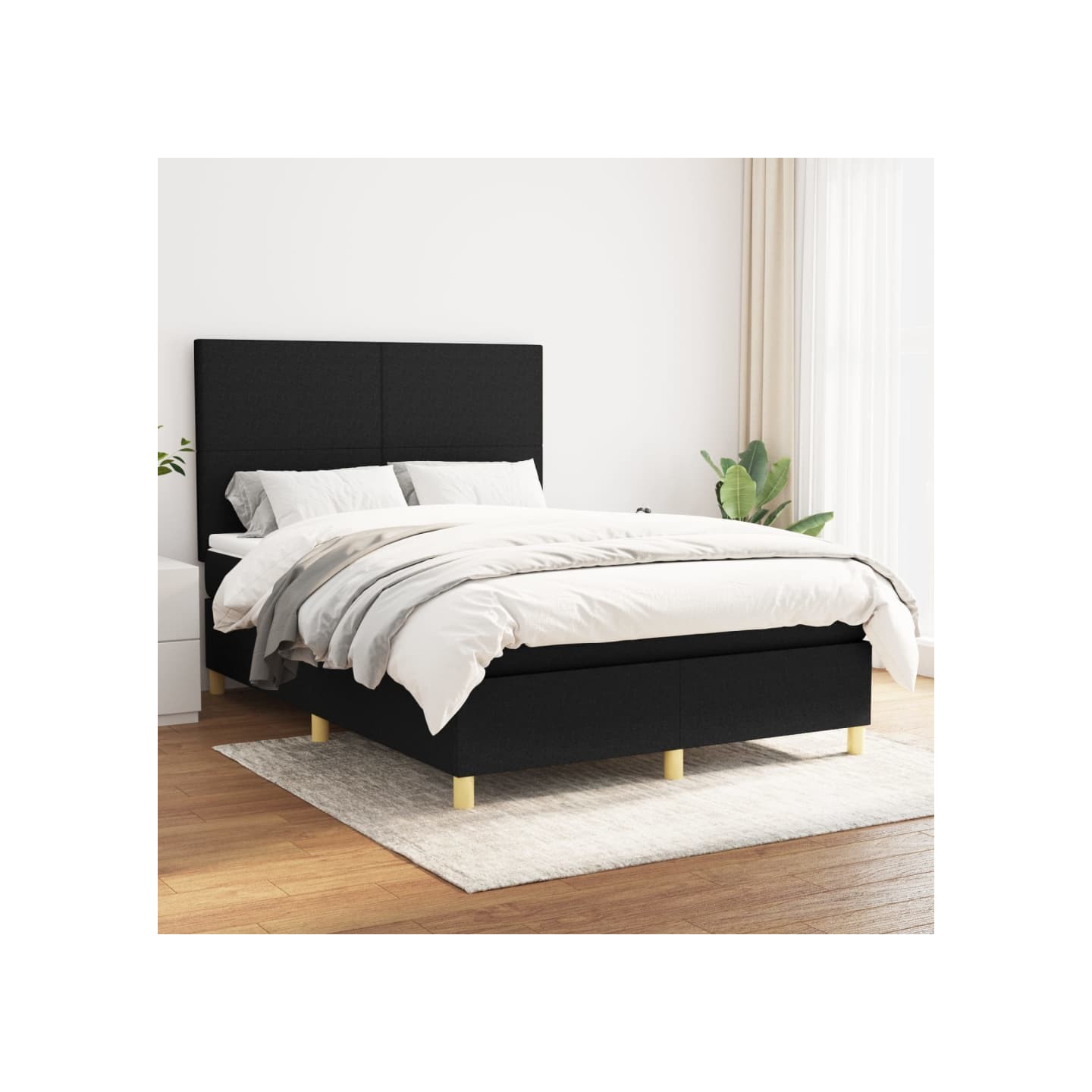 Sommier à lattes de lit avec matelas Noir 140x200 cm Tissu