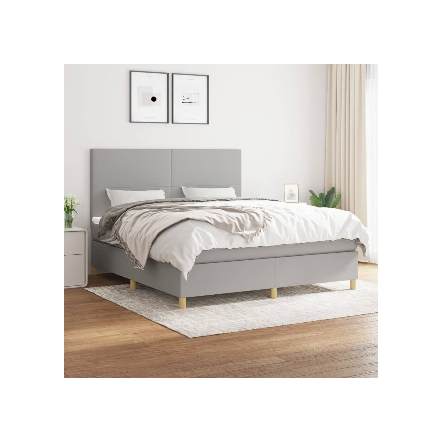Sommier à lattes de lit avec matelas Gris clair 160x200cm Tissu