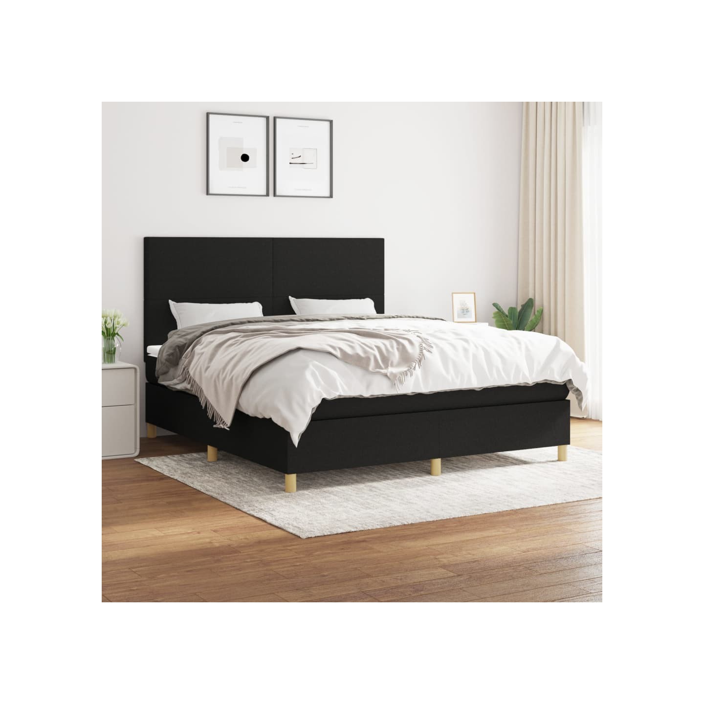 Sommier à lattes de lit avec matelas Noir 160x200 cm Tissu