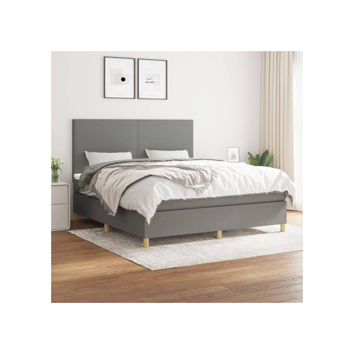 Sommier à lattes de lit avec matelas Gris foncé 160x200cm Tissu