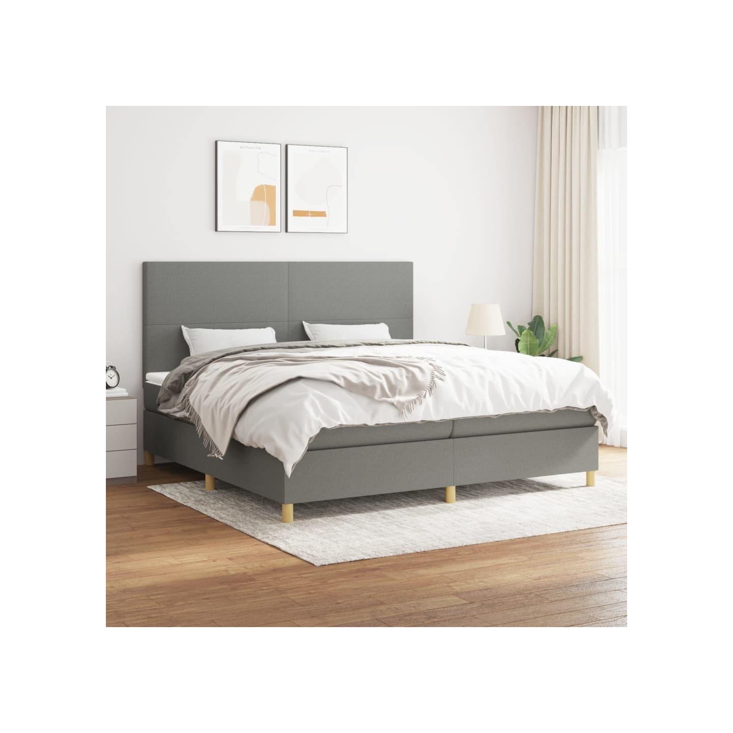 Sommier à lattes de lit avec matelas Gris foncé 200x200cm Tissu