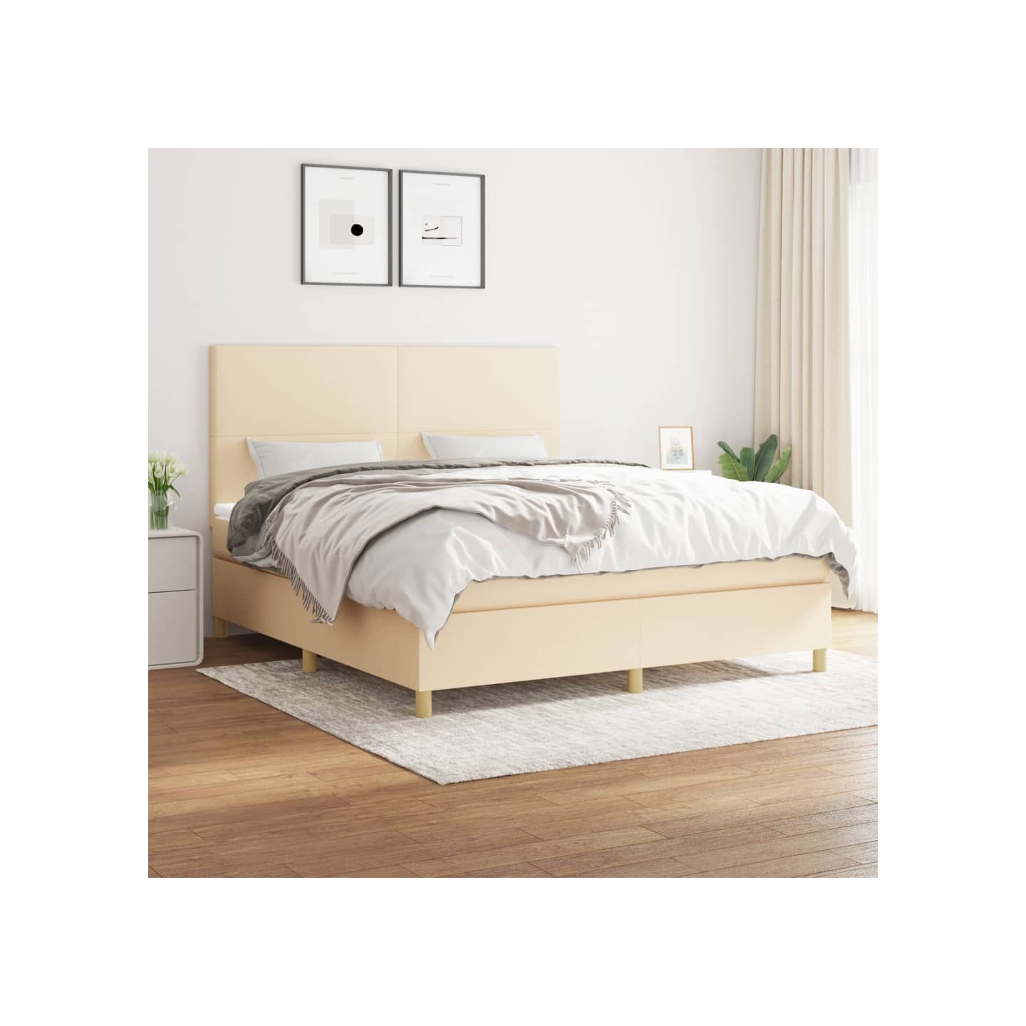 Sommier à lattes de lit avec matelas Crème 180x200 cm Tissu