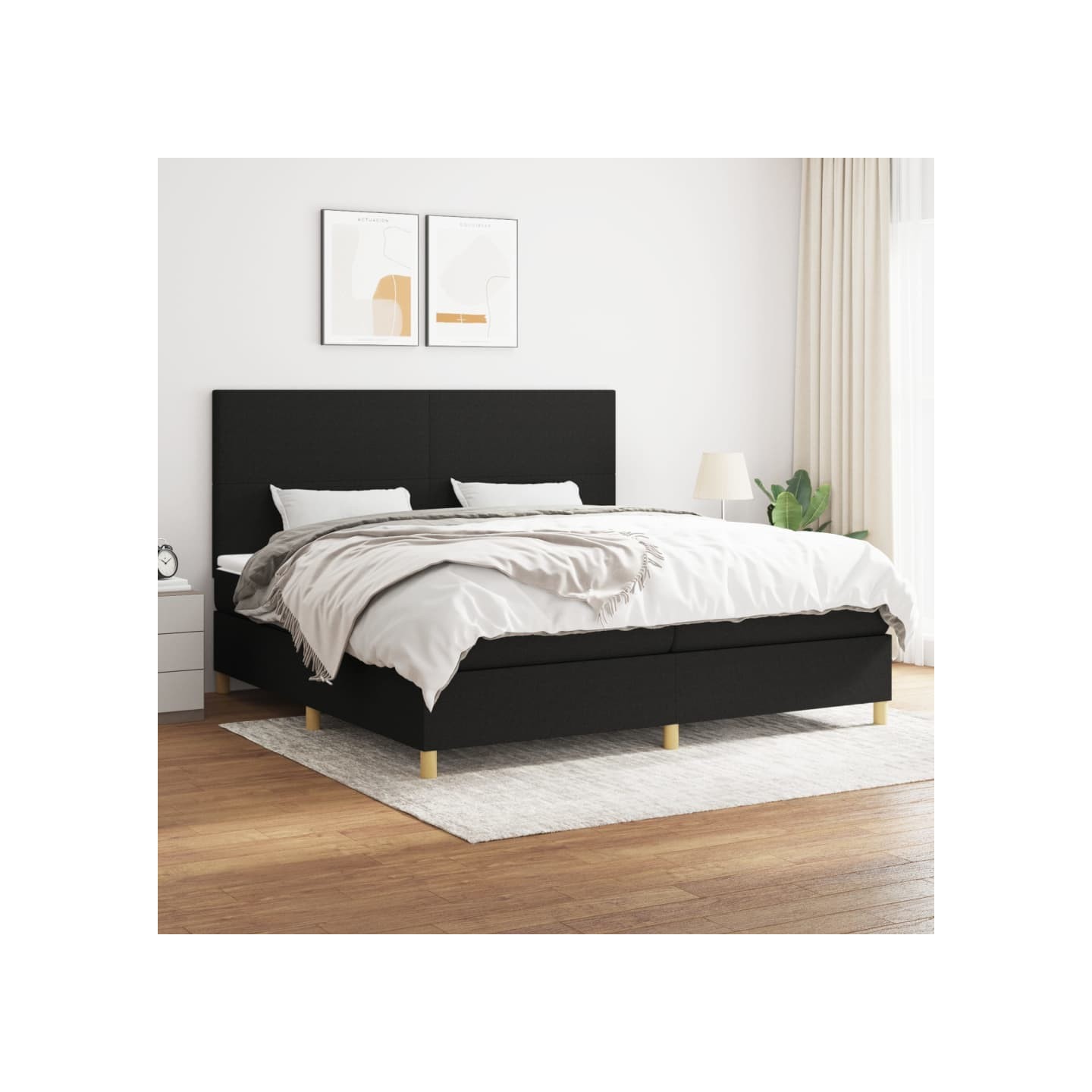 Sommier à lattes de lit avec matelas Noir 200x200 cm Tissu