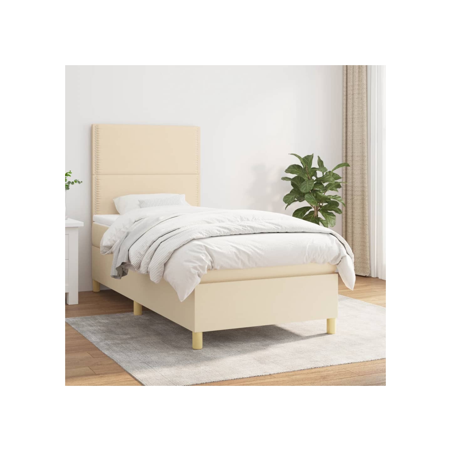 Sommier à lattes de lit et matelas Crème 90x190 cm Tissu