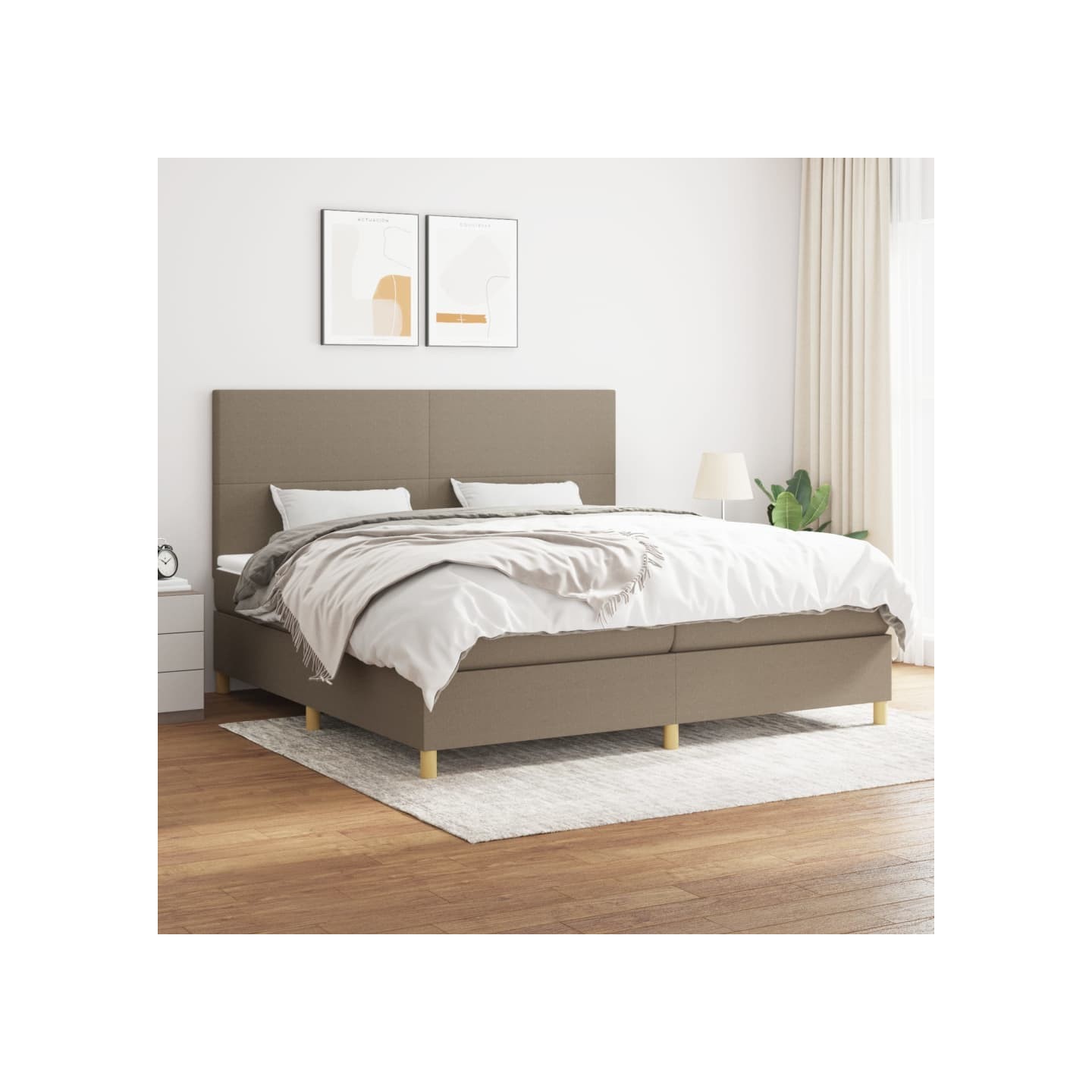 Sommier à lattes de lit avec matelas Taupe 200x200 cm Tissu