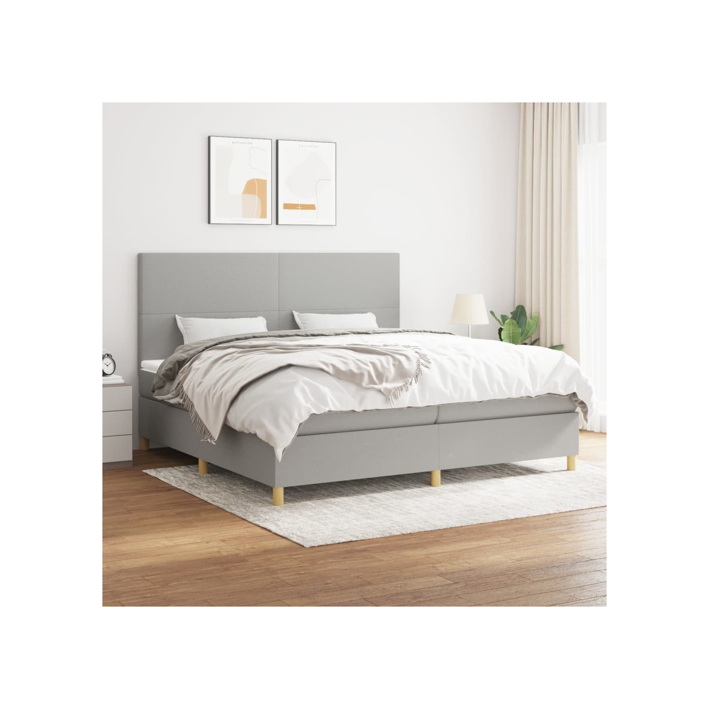 Sommier à lattes de lit avec matelas Gris clair 200x200cm Tissu