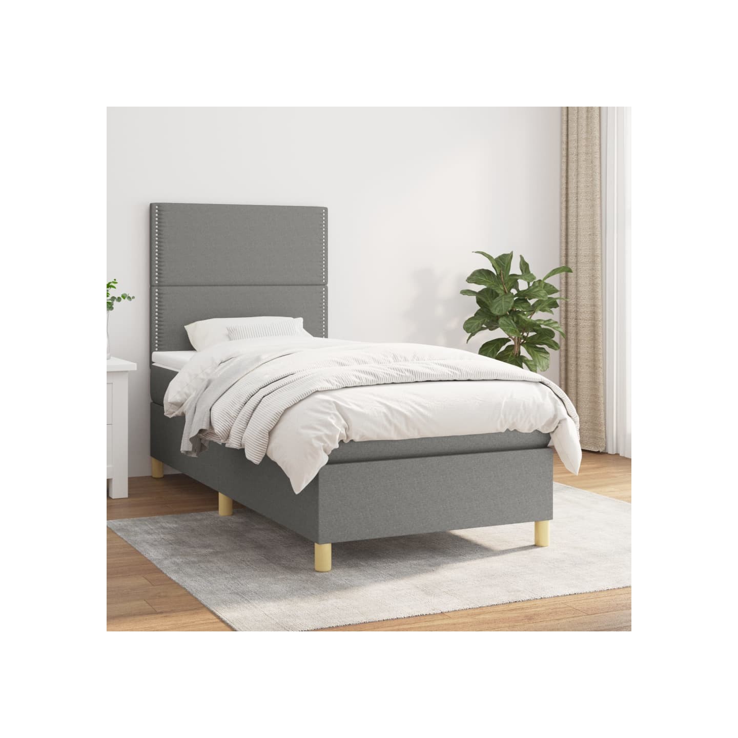 Sommier à lattes de lit avec matelas Gris foncé 90x200 cm Tissu