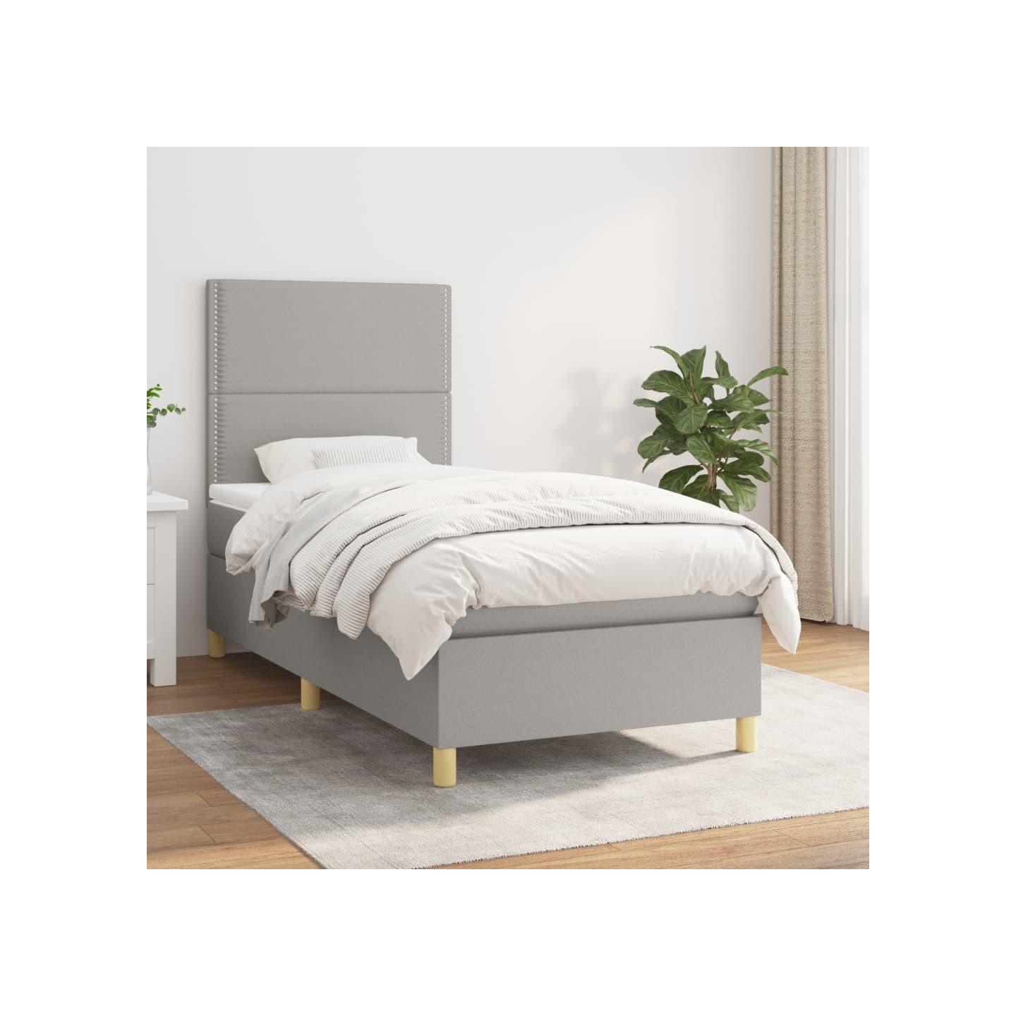 Sommier à lattes de lit avec matelas Gris clair 90x200 cm Tissu
