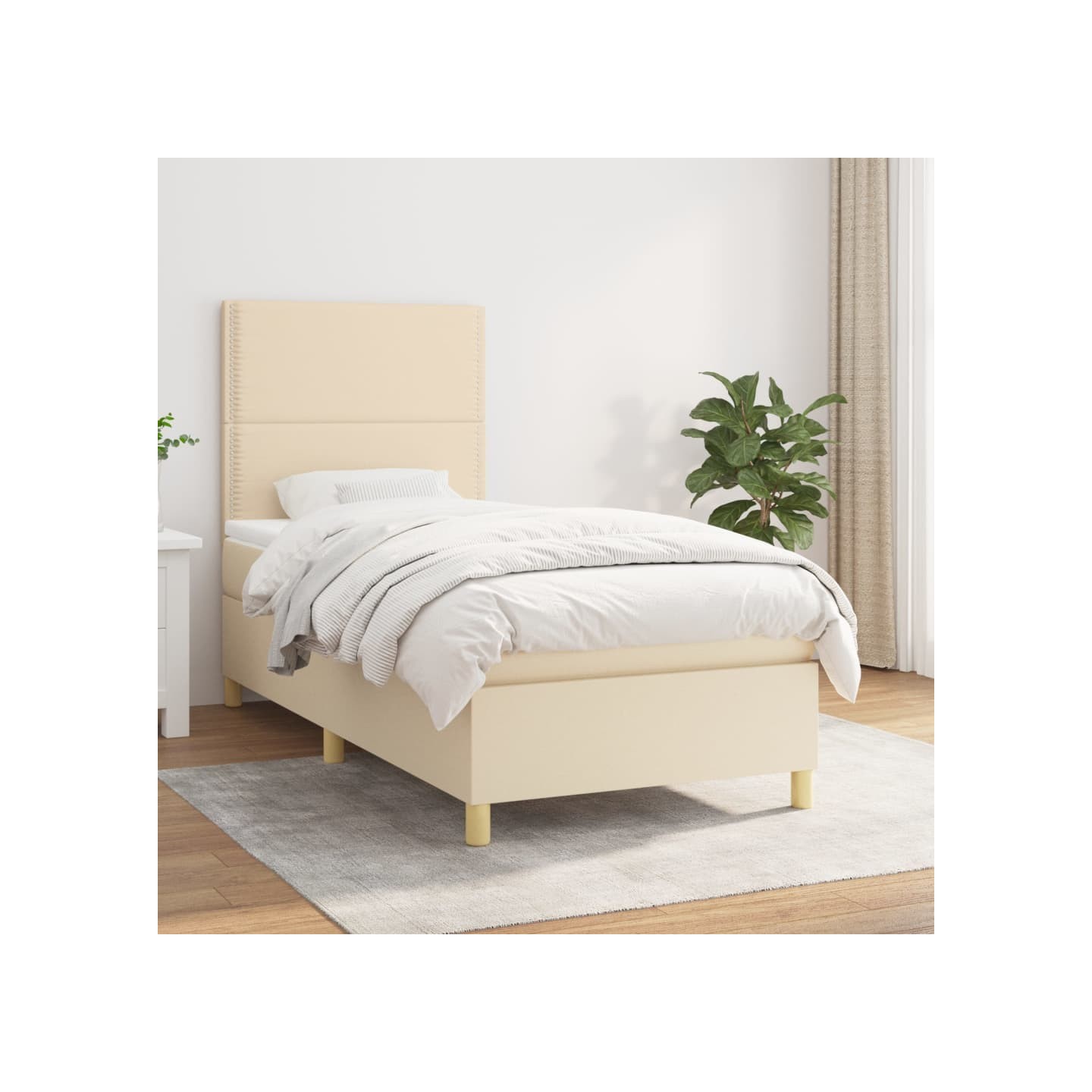 Sommier à lattes de lit avec matelas Crème 100x200 cm Tissu