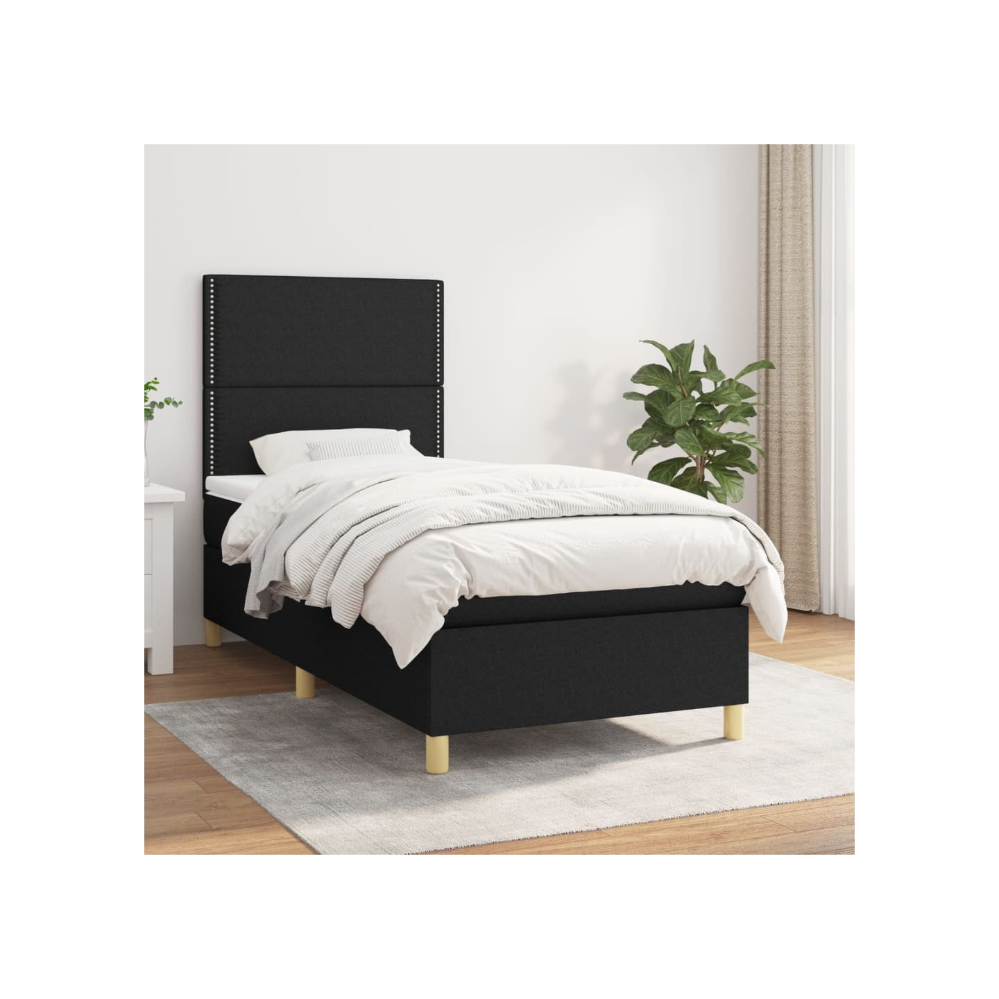 Sommier à lattes de lit avec matelas Noir 90x200 cm Tissu