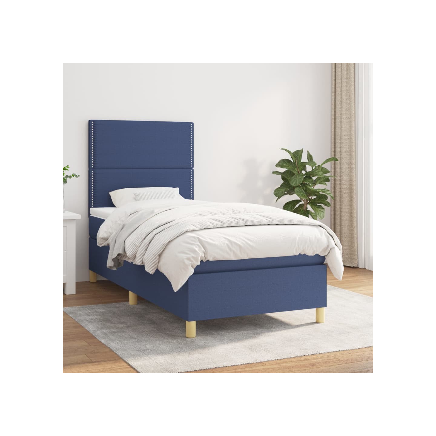 Sommier à lattes de lit avec matelas Bleu 100x200 cm Tissu
