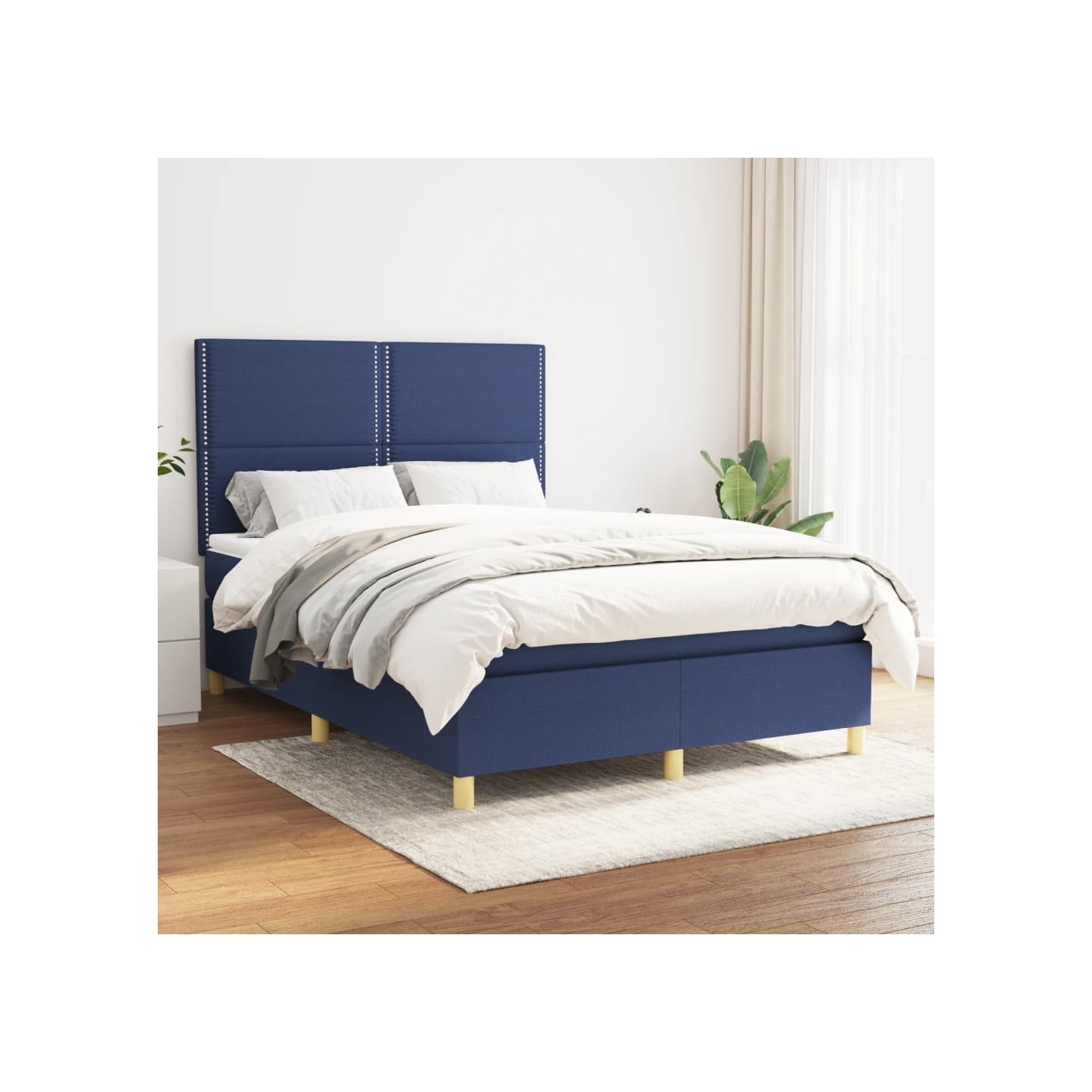 Sommier à lattes de lit avec matelas Bleu 140x200 cm Tissu