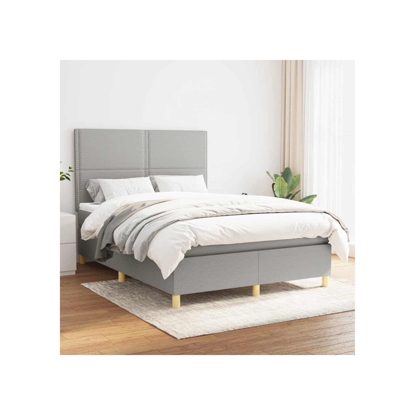 Sommier à lattes de lit avec matelas Gris clair 140x190cm Tissu
