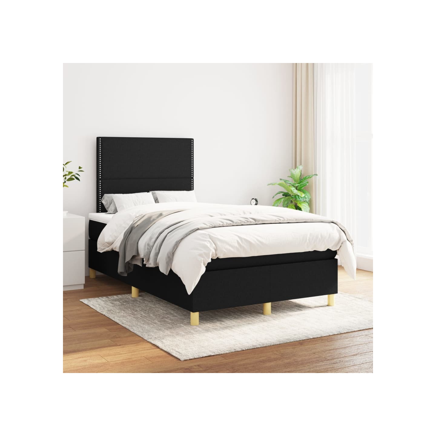 Sommier à lattes de lit avec matelas Noir 120x200 cm Tissu