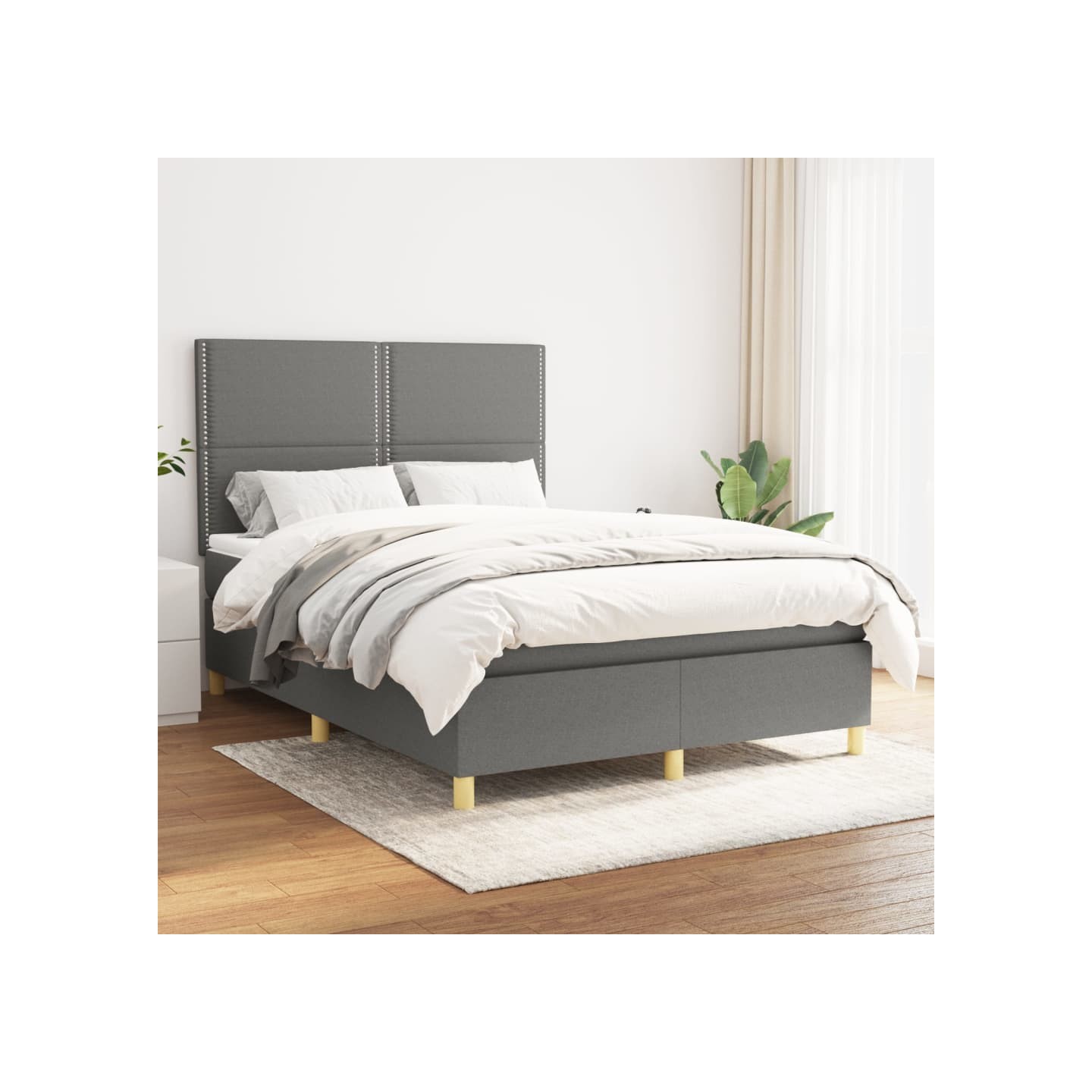 Sommier à lattes de lit avec matelas Gris foncé 140x190cm Tissu