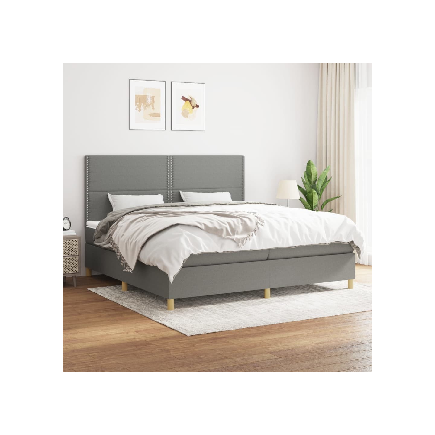 Sommier à lattes de lit avec matelas Gris foncé 200x200cm Tissu